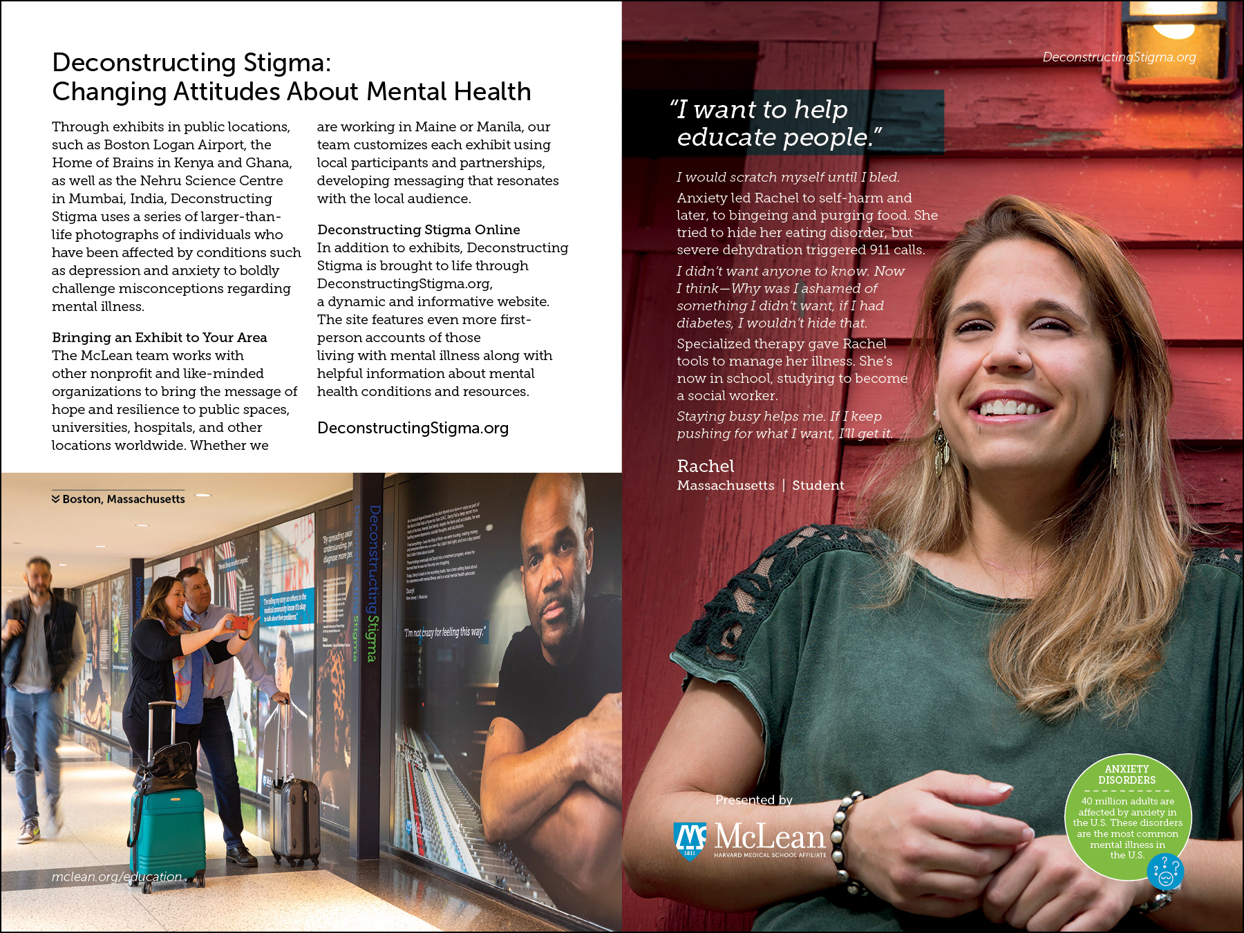 Inside spread of brochure promoting McLean Hospital education outreach programs