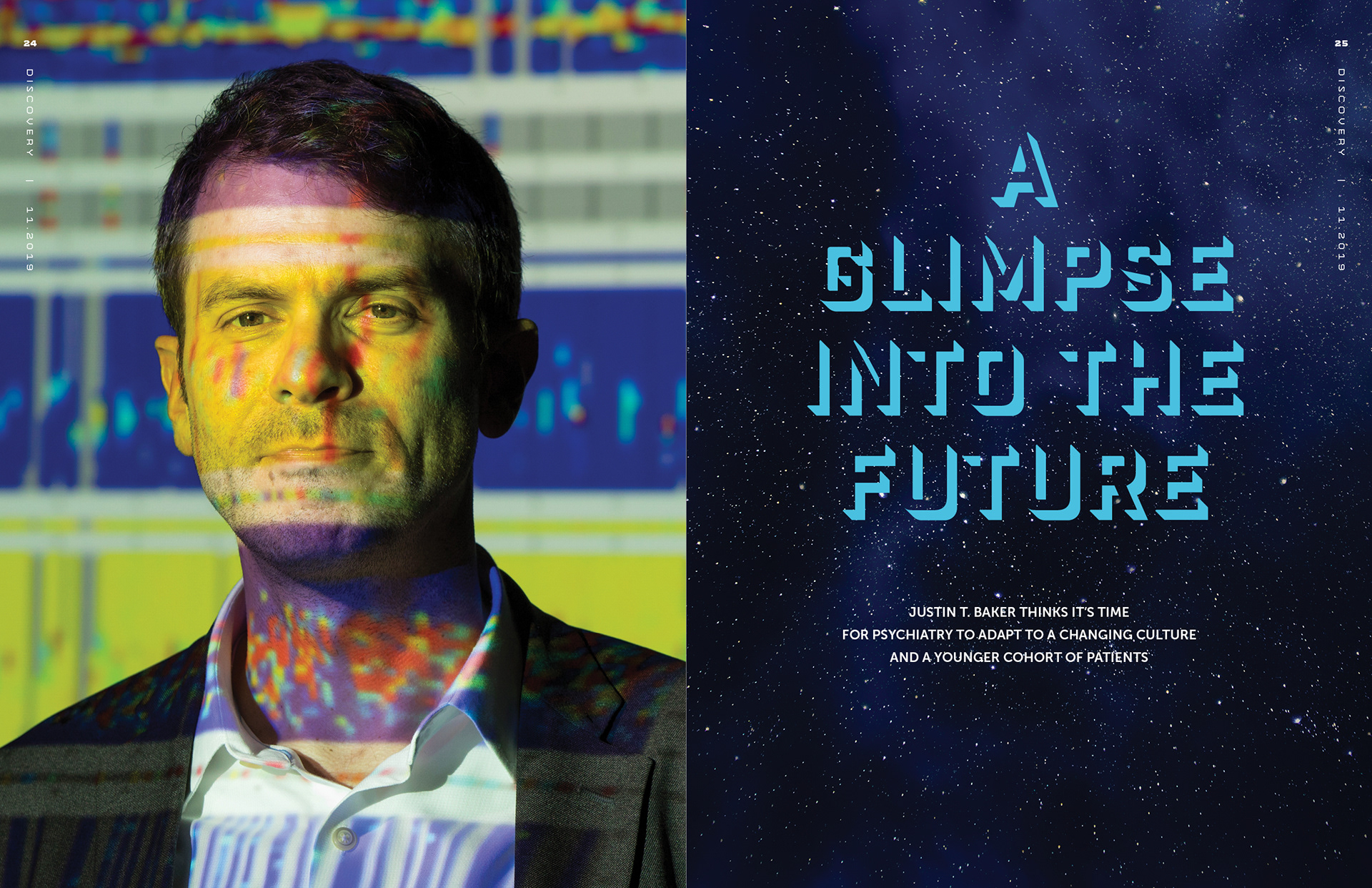 Inside spread from the 2019 issue of Discovery, McLean Hospital's science and research news magazine