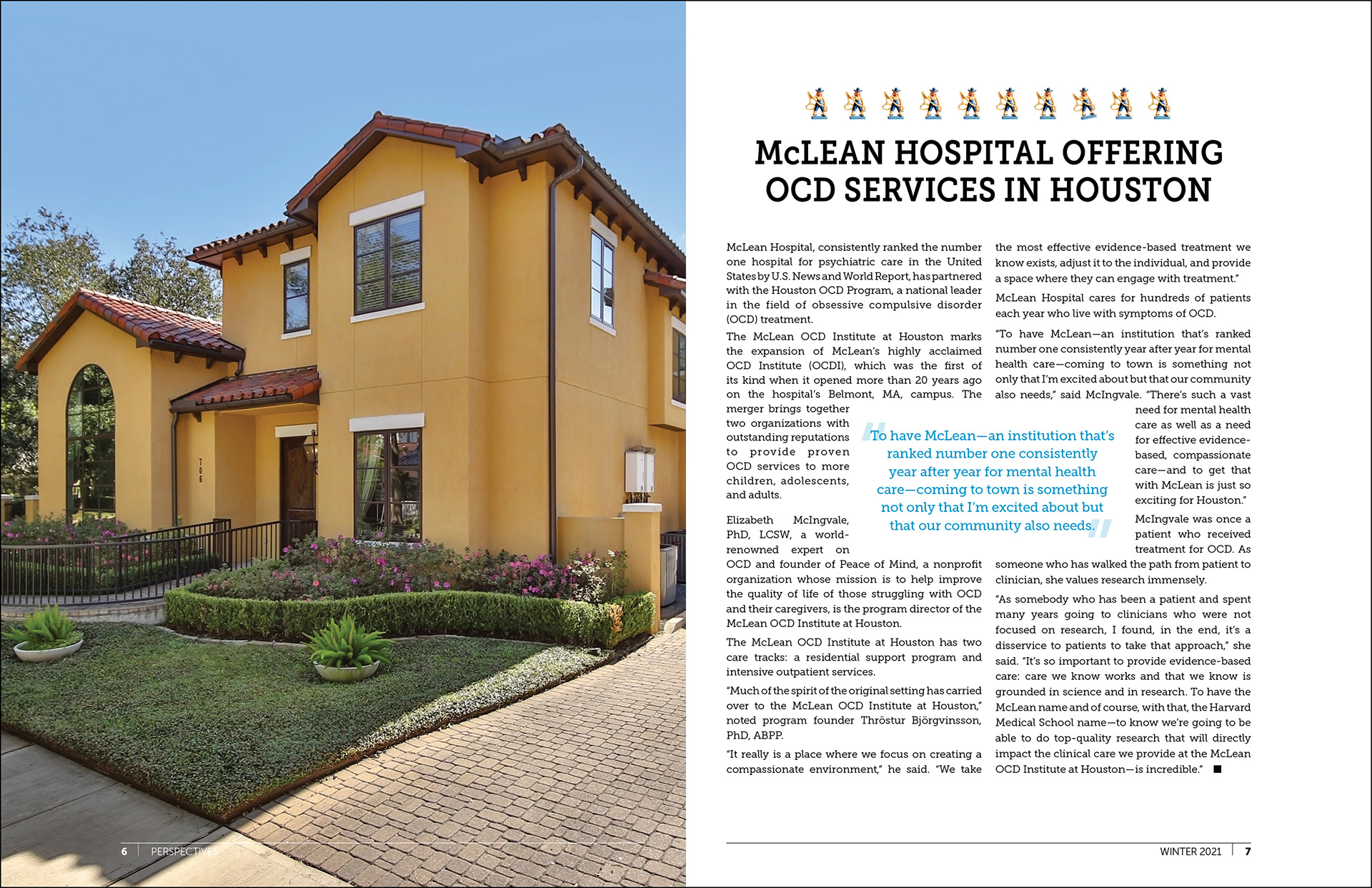 Inside spread from the winter 2021 issue of Perspectives, an annual publication from McLean Hospital