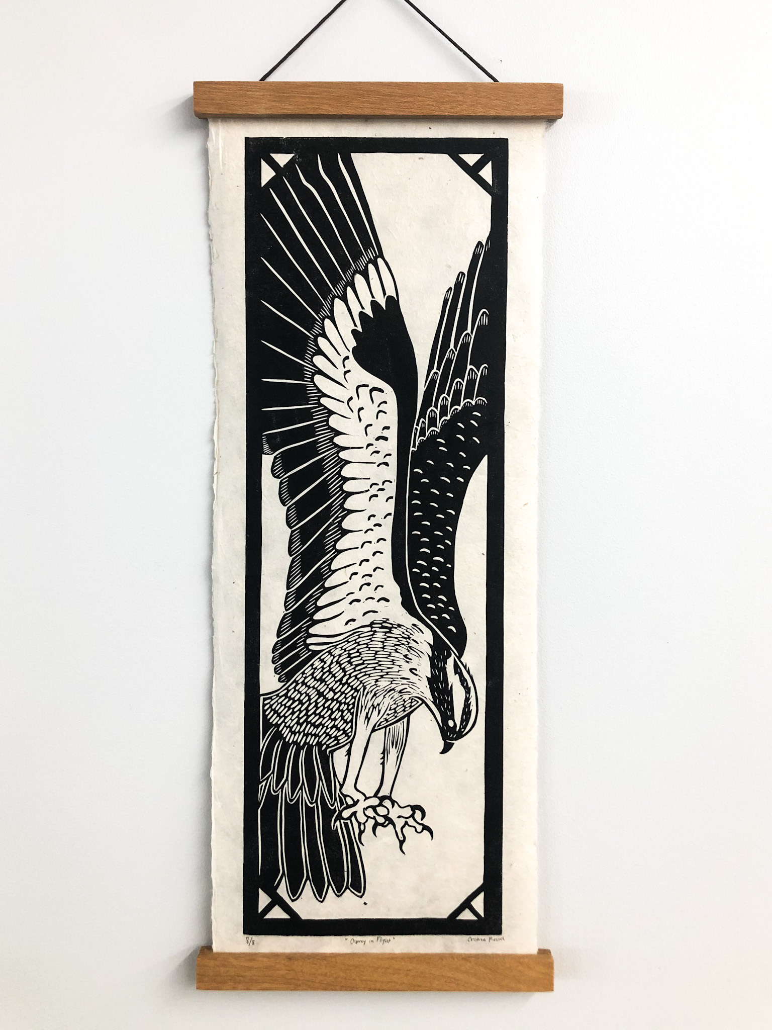 "Osprey In Flight" Hand Printed on Lokta Paper