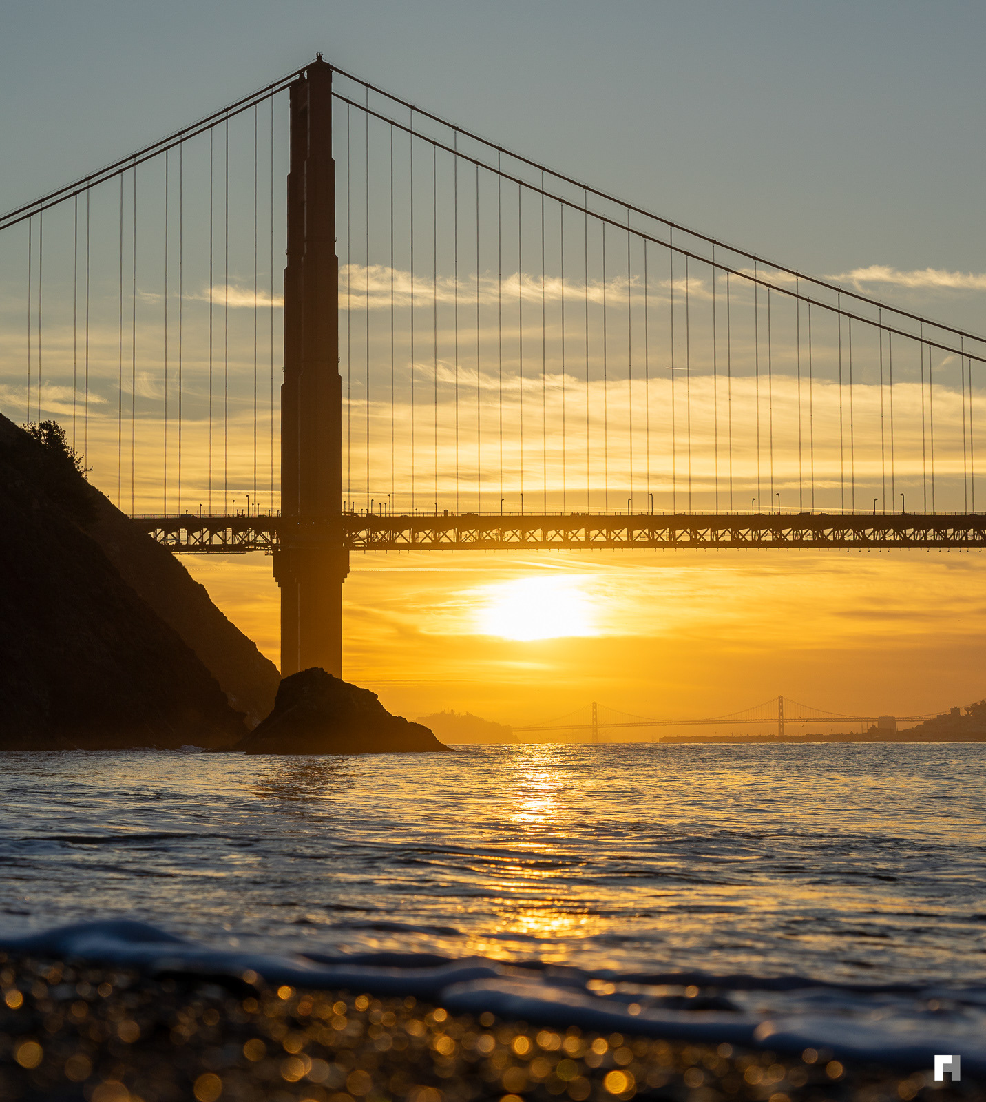 Golden Gate from Kirby Cove at sunrise.