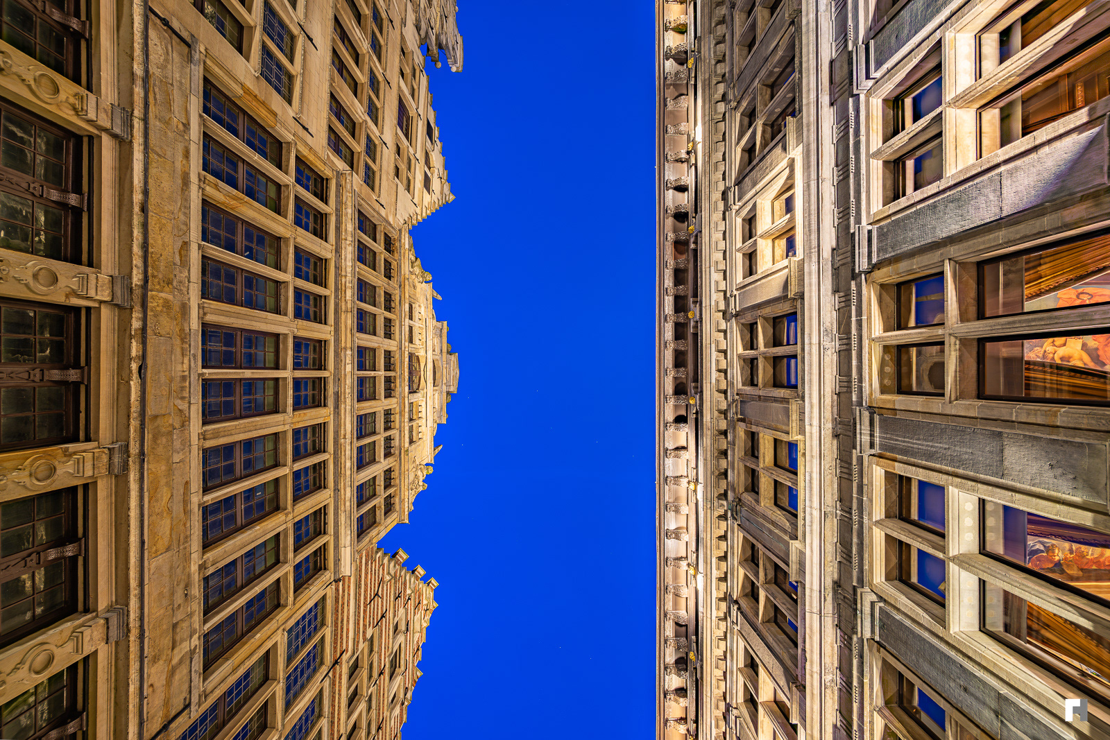 Narrow street during blue hour in Antwerp.