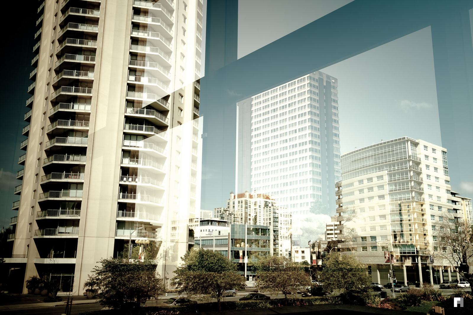 Apartment building reflections, San Francisco, California.
