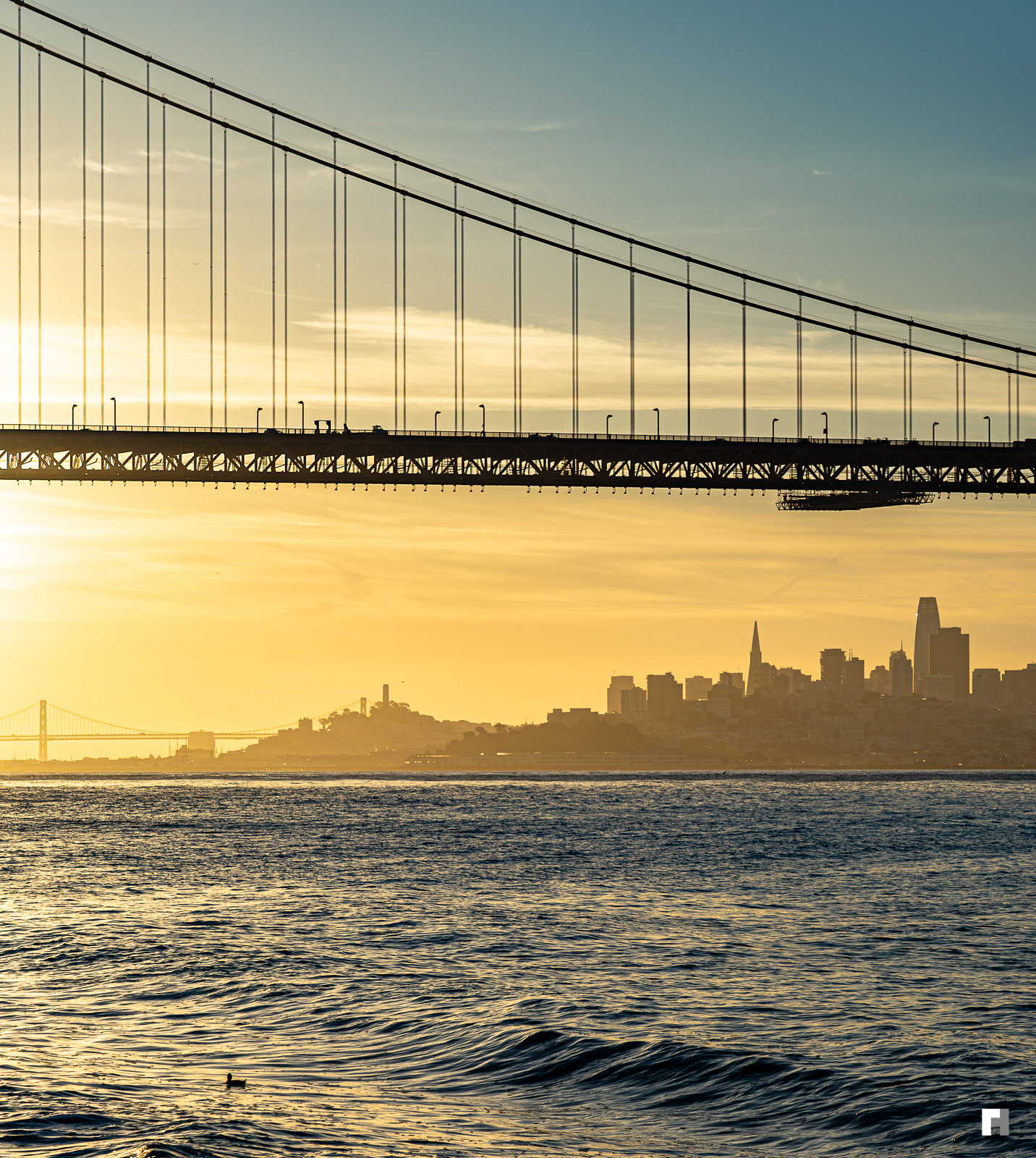San Francisco and Golden Gate from Kirby Cove at sunrise.