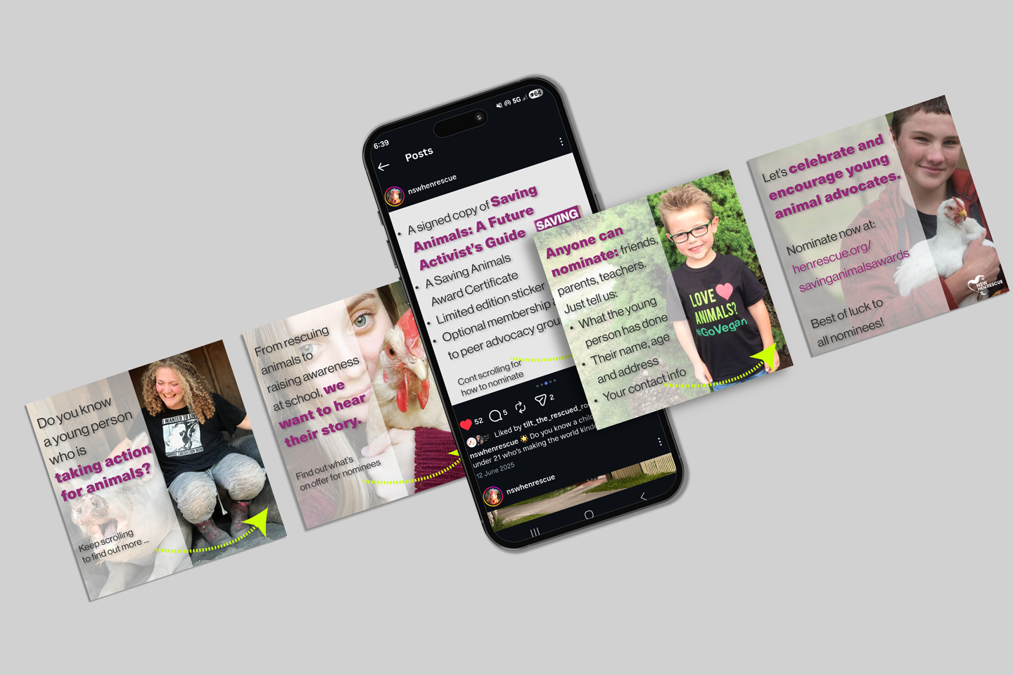 Mock up of instagram carousel post on a mobile phone.