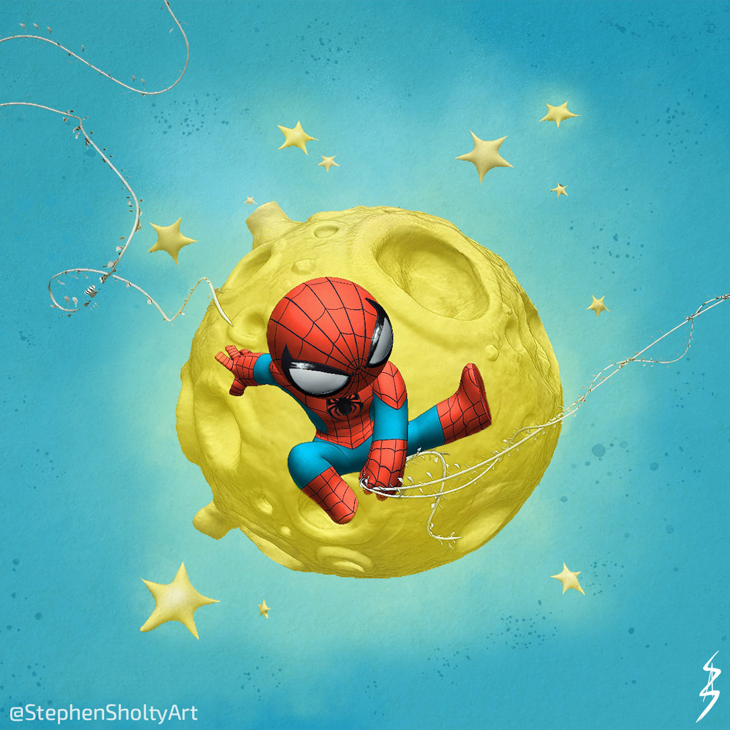 'Spidey Flew Over the Moon' - Skottie Young tribute