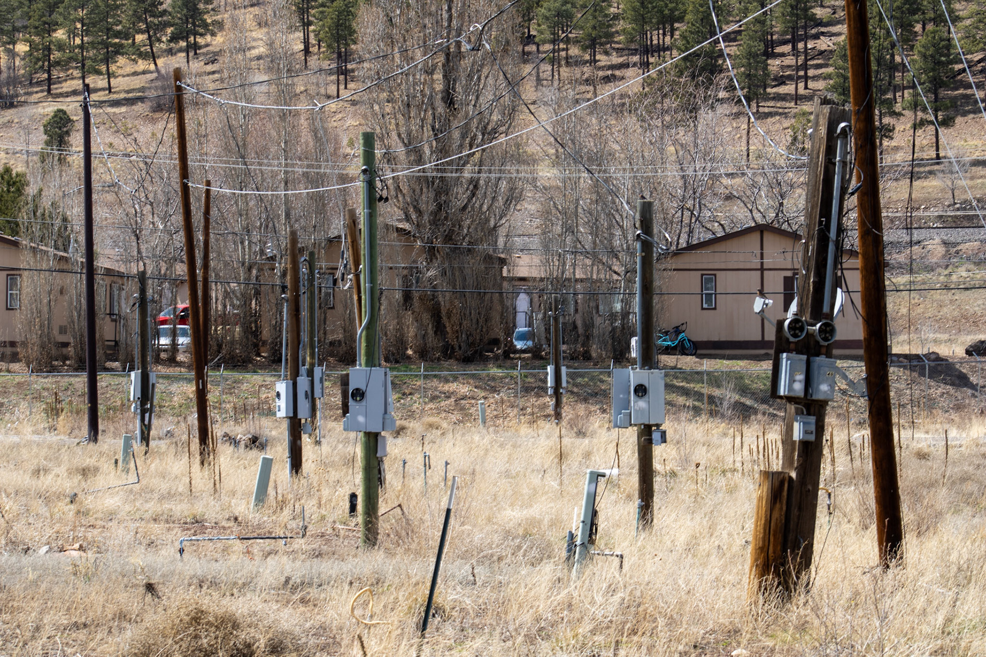 Series of powerlines once used to power Arrowhead Village. 