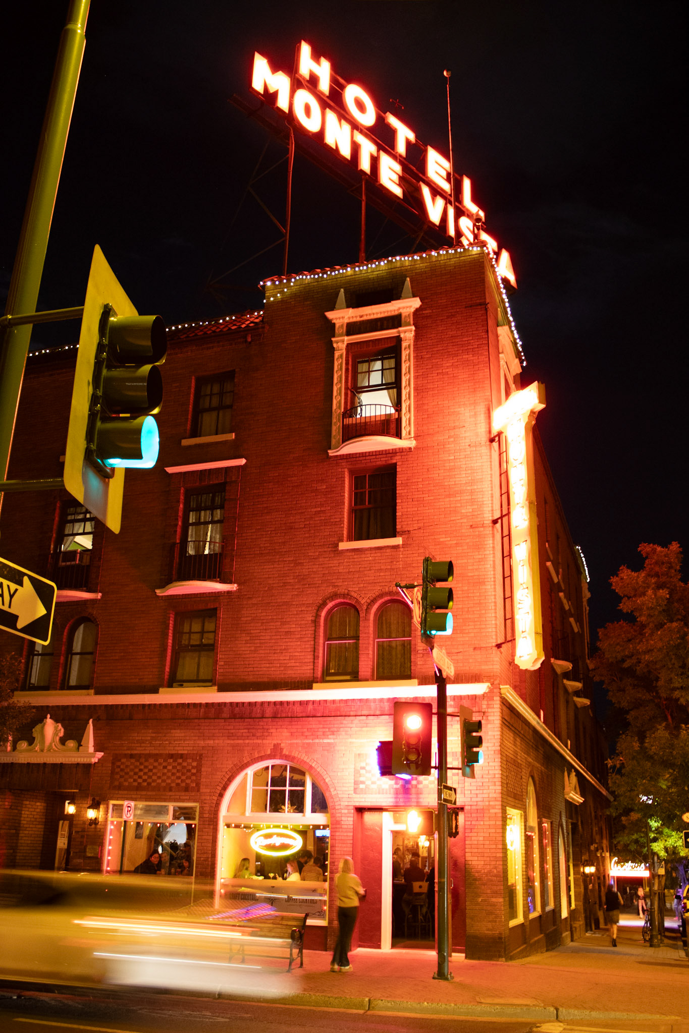 Hotel Monte Vista at night. 