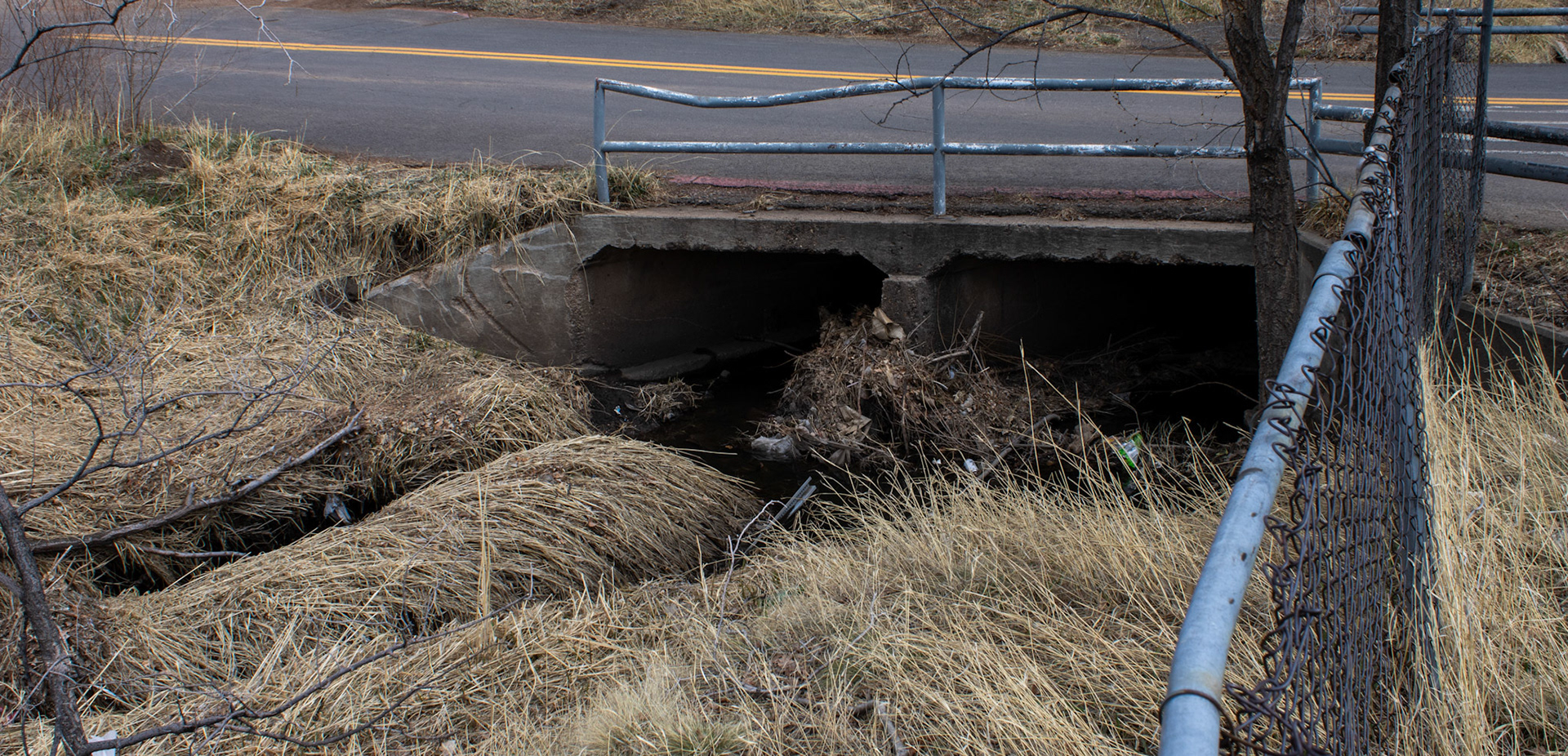 Sewer system underneath a road. 