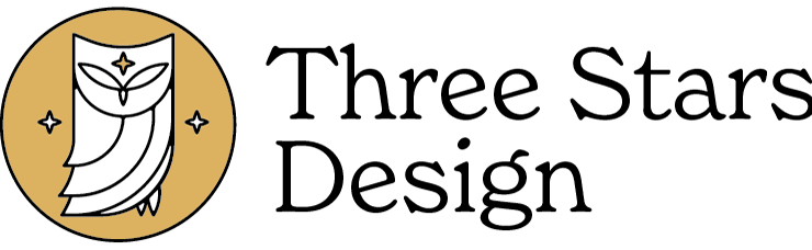 Three stars design logo, with Owl and three stars inside a circle