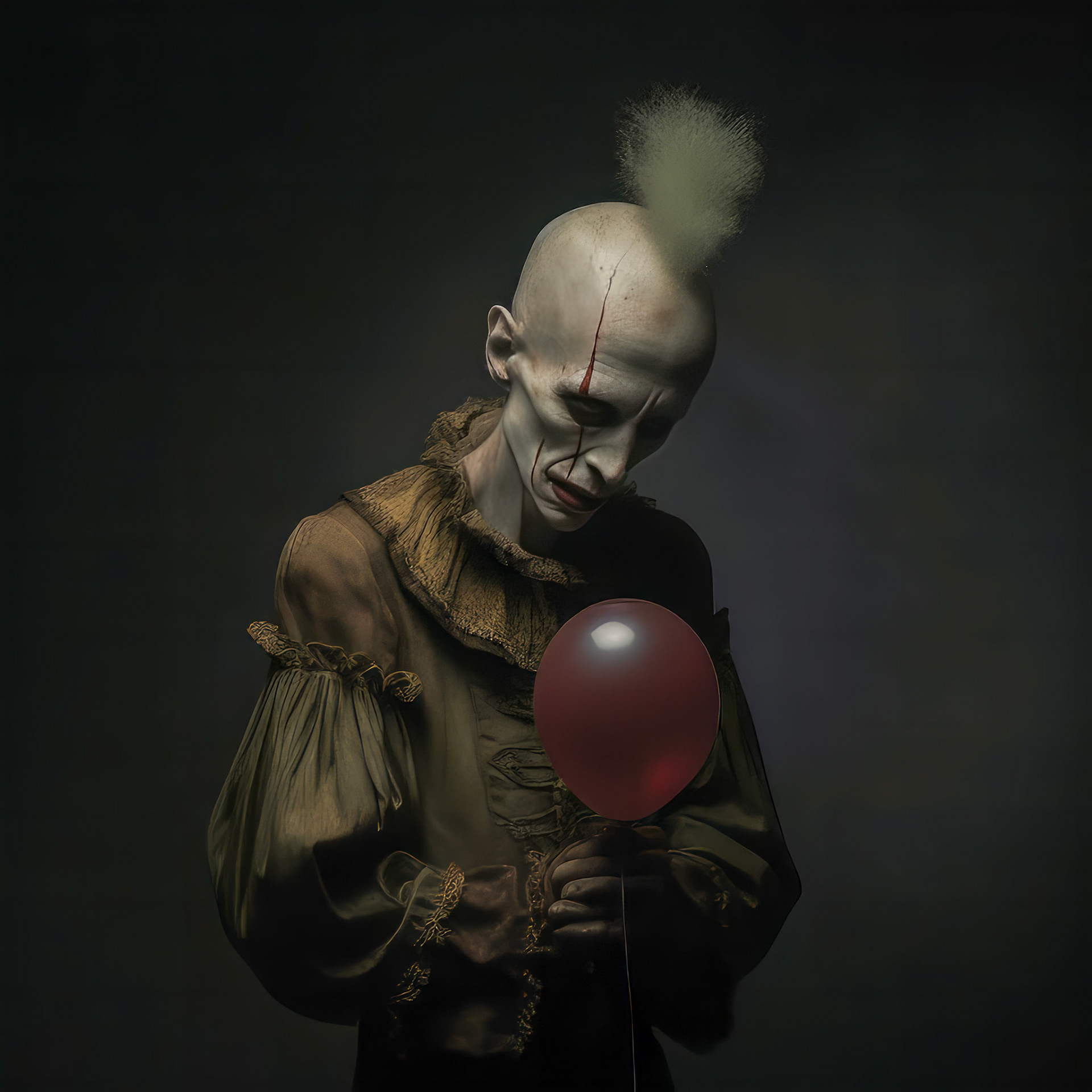 a sad clown cries and smears his makeup. lots of very colorful balloons, strong metallic background, --chaos 20 --style dXYh5GA8XvnR7HD --v 5.2 Job ID: 4c75c04d-9917-420c-8cb5-296b3436184d