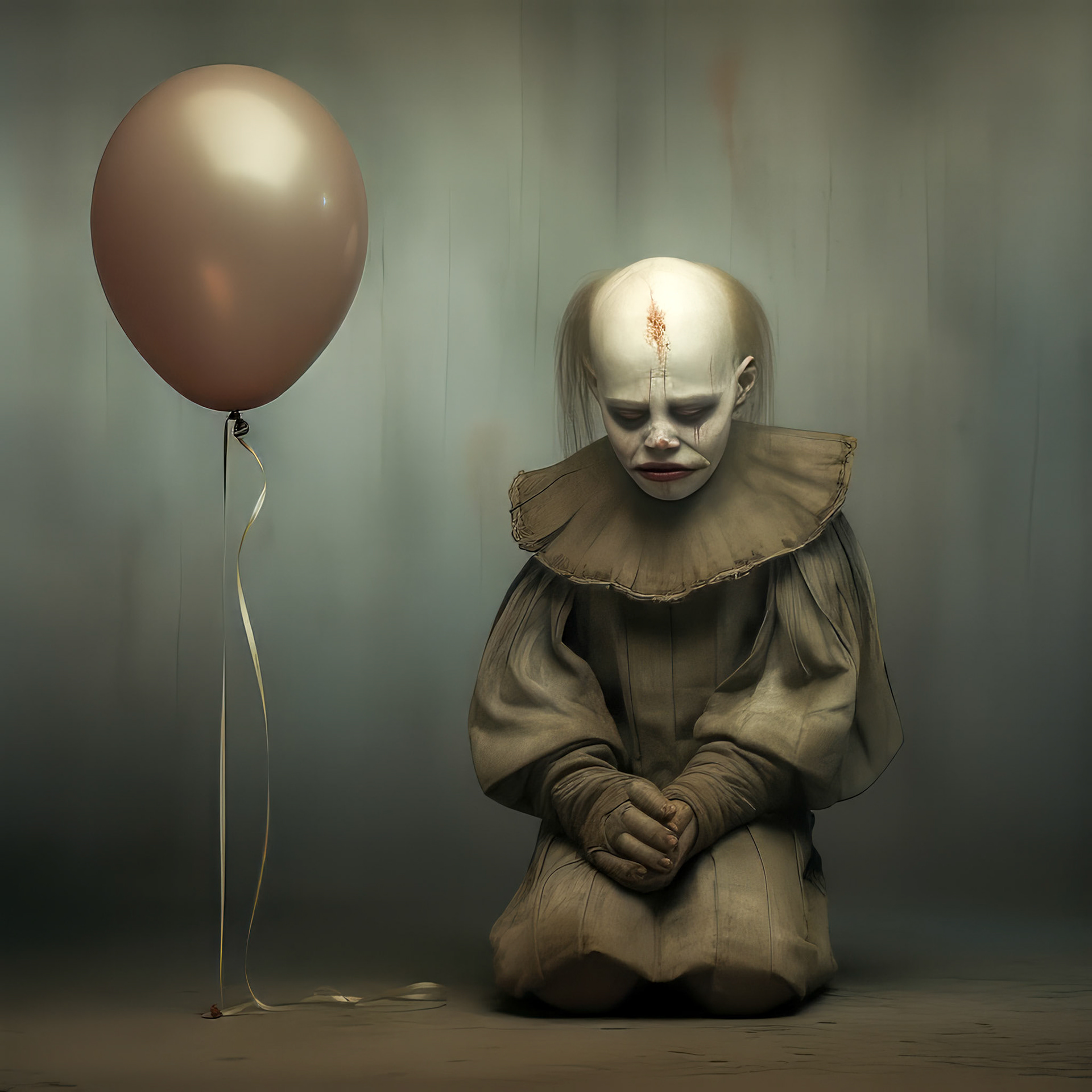 a sad clown cries and smears his makeup. lots of very colorful balloons, strong metallic background, --chaos 20 --style dXYh5GA8XvnR7HD --v 5.2 Job ID: a7388f91-05ad-4a82-8239-8046ce970850