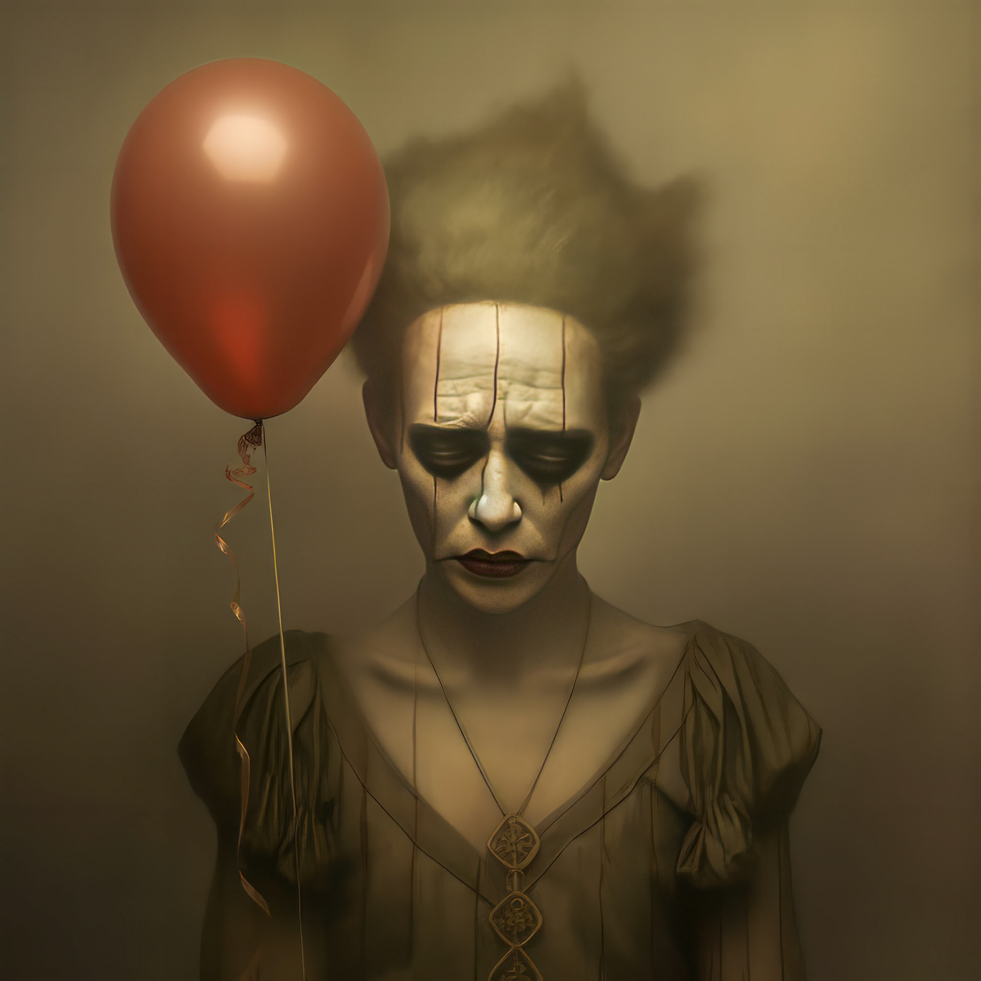 a sad clown cries and smears his makeup. lots of very colorful balloons, strong metallic background, --chaos 20 --style dXYh5GA8XvnR7HD --v 5.2 Job ID: 79376e7f-d174-4610-872e-b4c8a83b204d