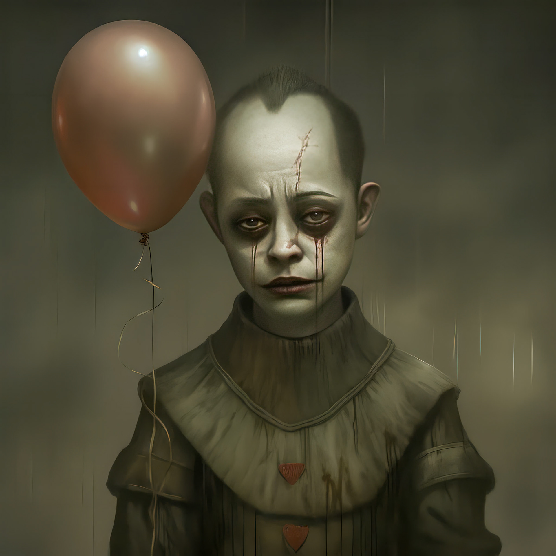 a sad clown cries and smears his makeup. lots of very colorful balloons, strong metallic background, --chaos 20 --style dXYh5GA8XvnR7HD --v 5.2 Job ID: 9ca3617f-5502-4ccc-a6a1-38f419a4042f