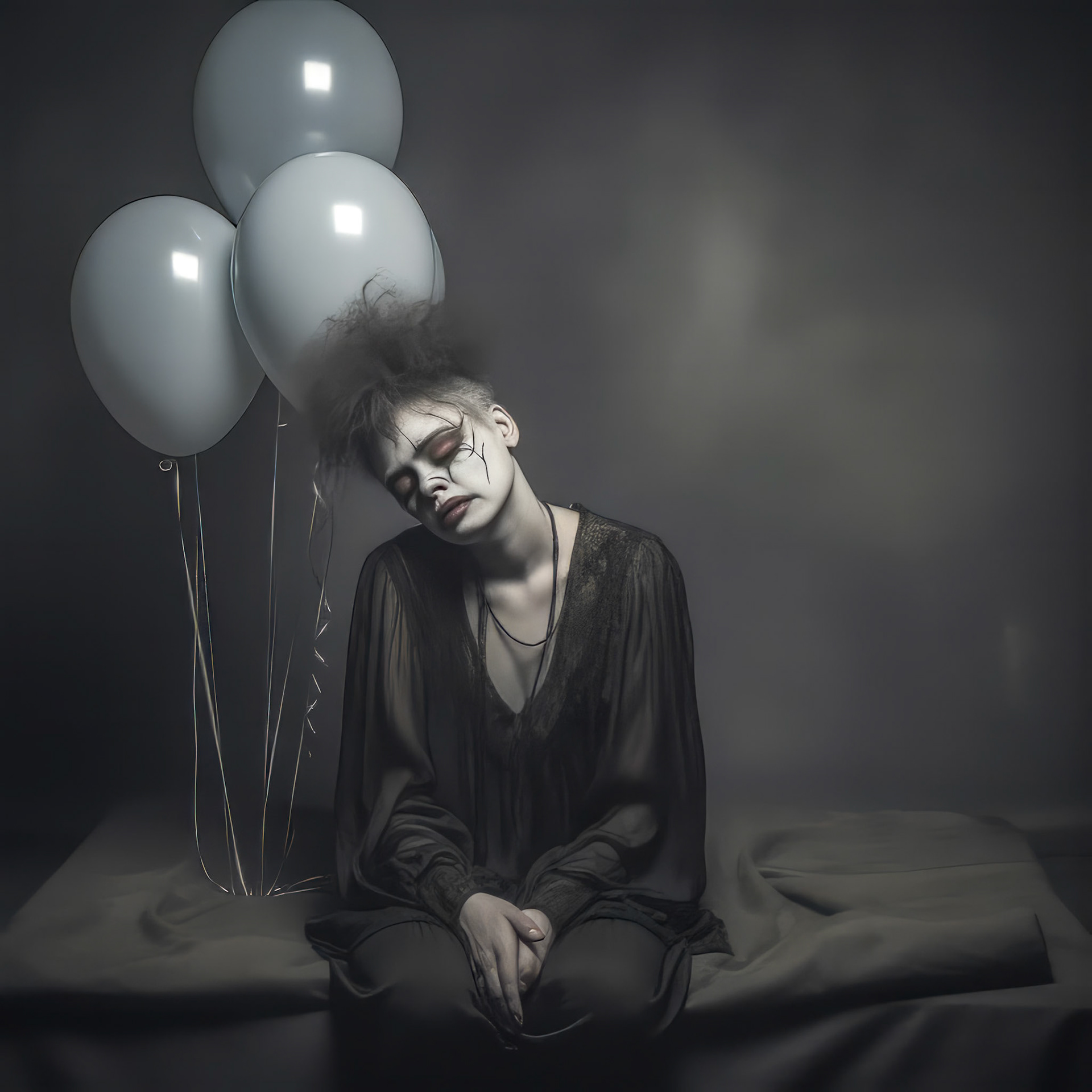 a sad clown cries and smears his makeup. lots of very colorful balloons, strong metallic background, --chaos 20 --style dXYh5GA8XvnR7HD --v 5.2 Job ID: ba3edf9a-45d6-4148-8af5-16ba6e0b2e35