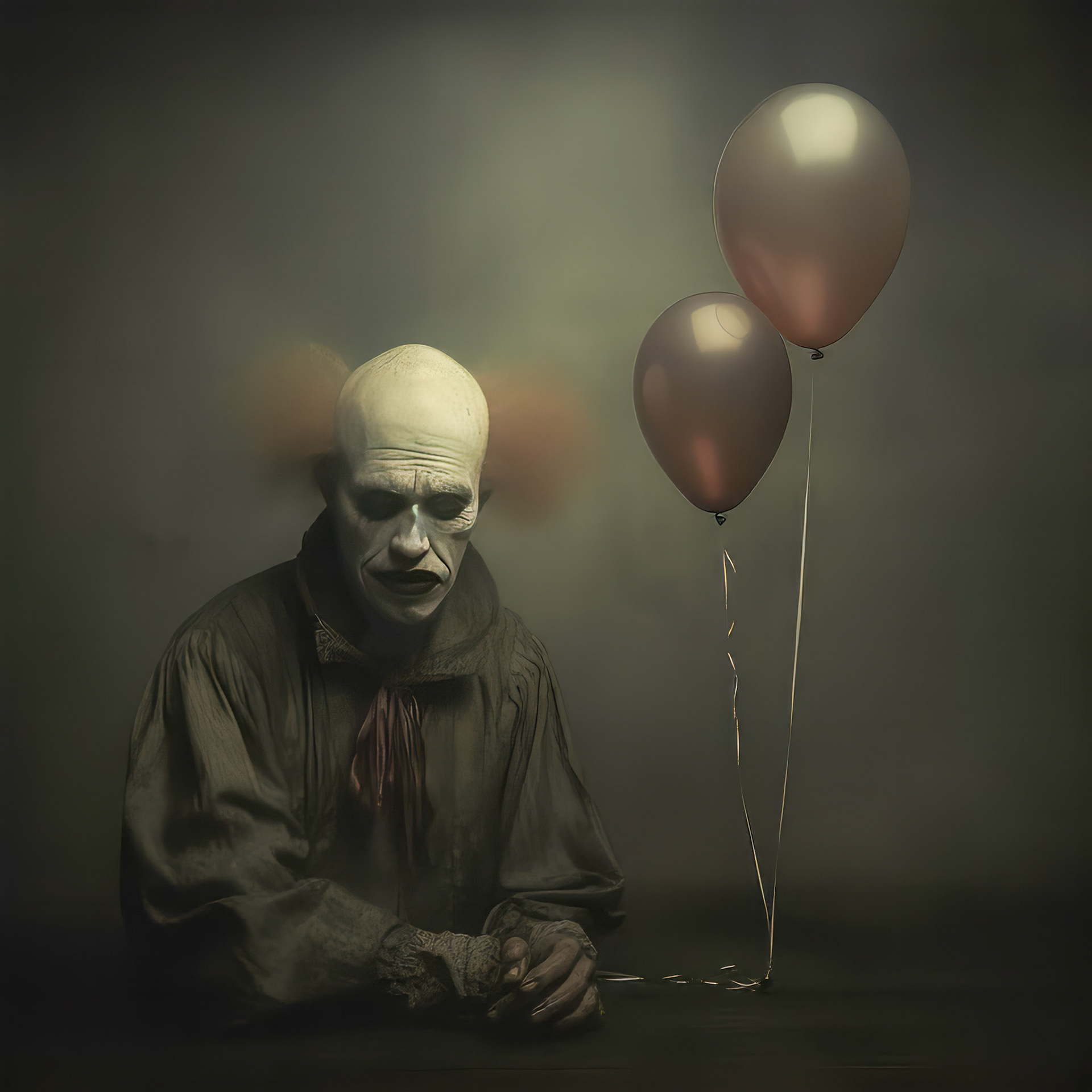 a sad clown cries and smears his makeup. lots of very colorful balloons, strong metallic background, --chaos 20 --style dXYh5GA8XvnR7HD --v 5.2 Job ID: 624634ee-fe5f-439b-aff5-f4f65ff8fe1f