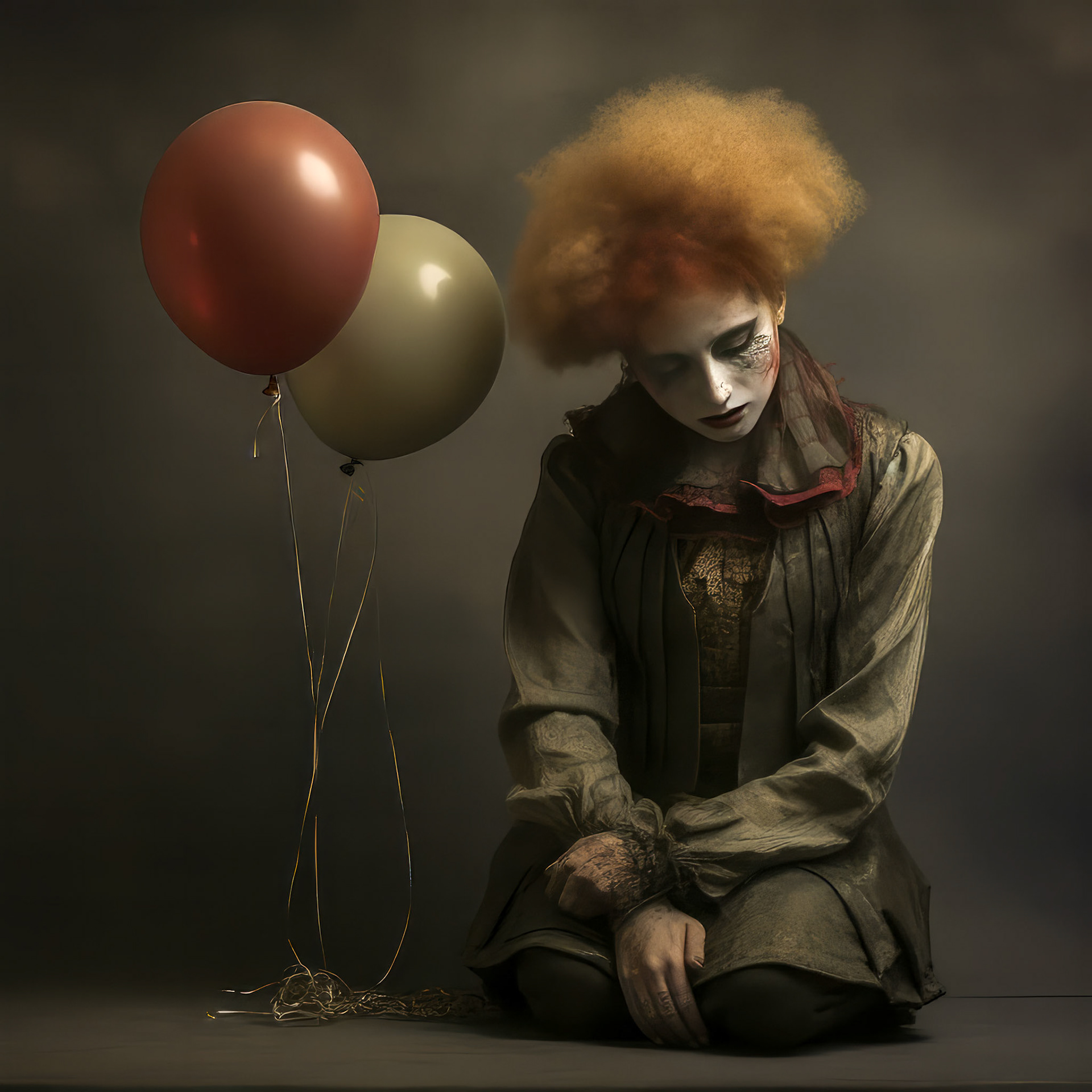 a sad clown cries and smears his makeup. lots of very colorful balloons, strong metallic background, --chaos 20 --style dXYh5GA8XvnR7HD --v 5.2 Job ID: 37ec97e8-4afa-40a2-8286-baa1f7b6904b