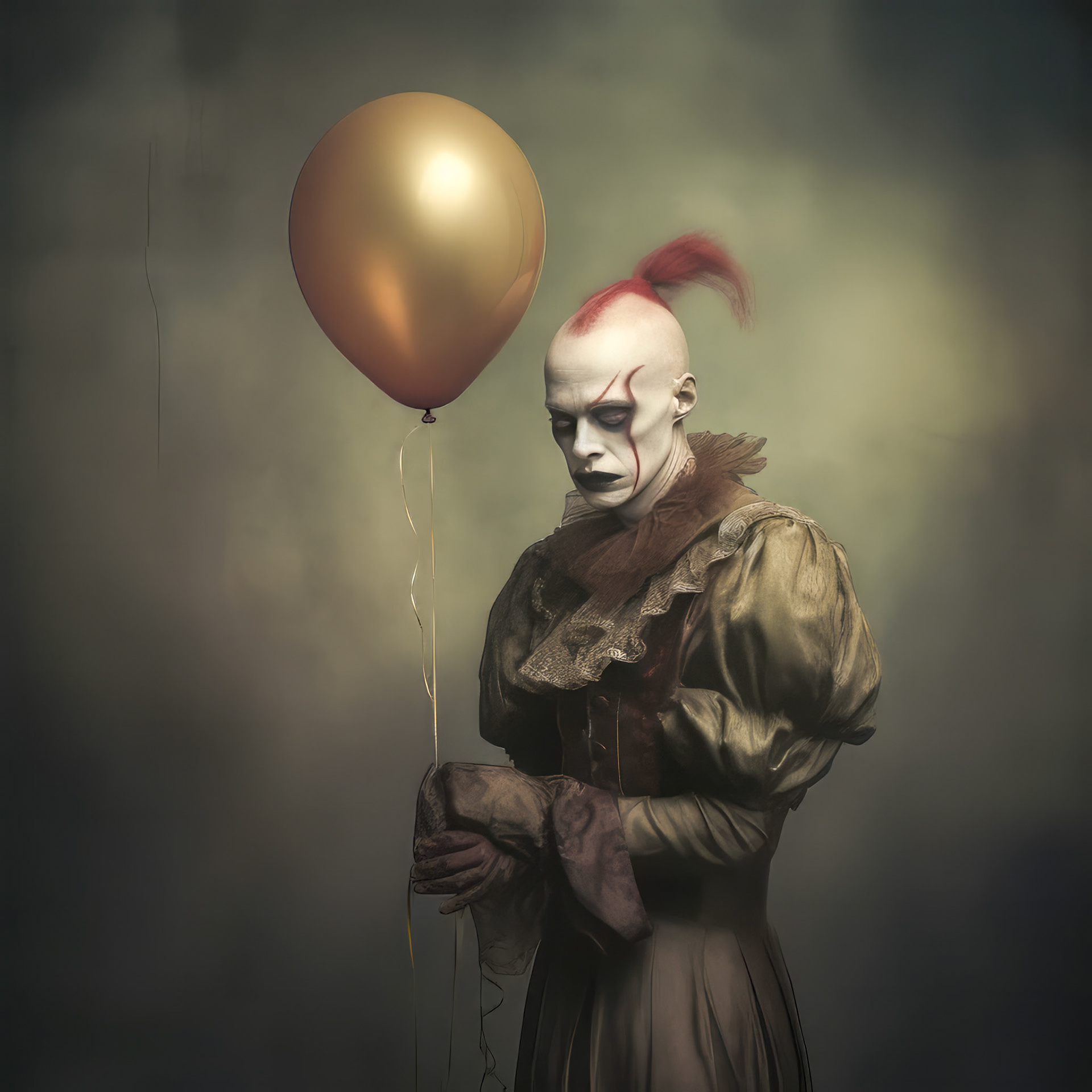 a sad clown cries and smears his makeup. lots of very colorful balloons, strong metallic background, --chaos 20 --style dXYh5GA8XvnR7HD --v 5.2 Job ID: 8970e242-26e6-4e49-ba06-84ae4b55b71d