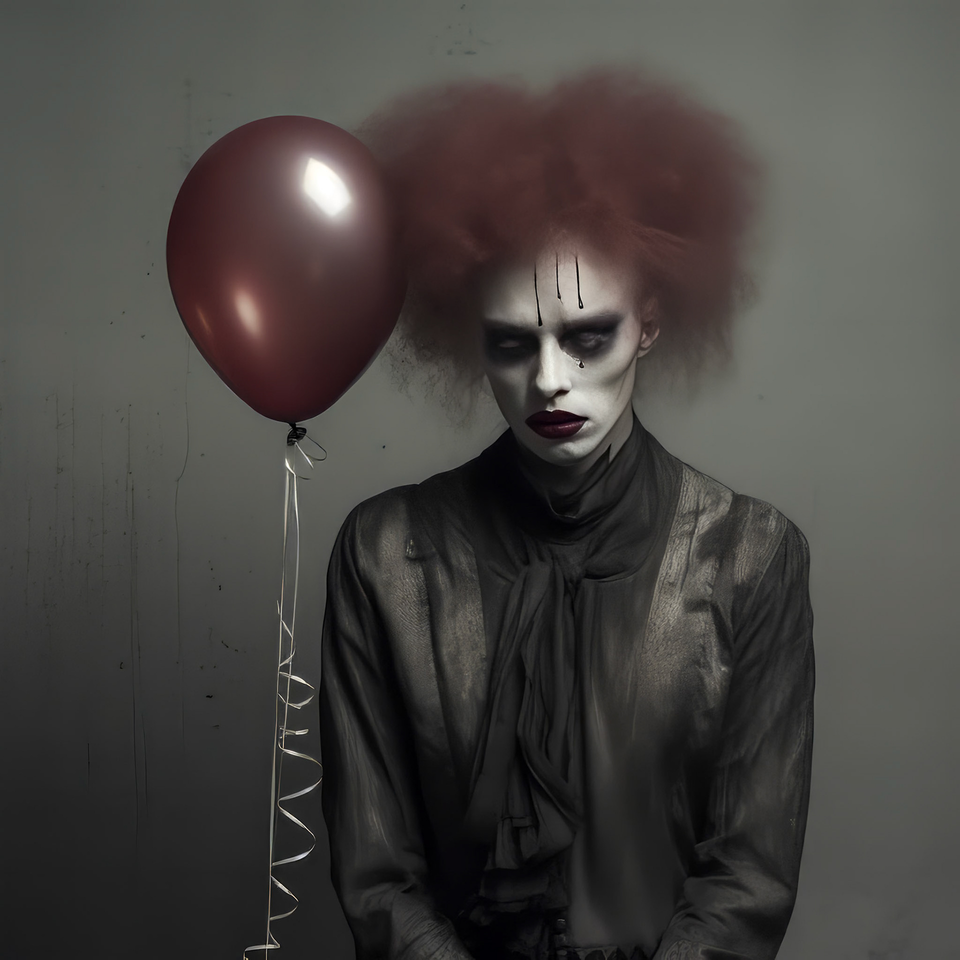 a sad clown cries and smears his makeup. lots of very colorful balloons, strong metallic background, --chaos 20 --style dXYh5GA8XvnR7HD --v 5.2 Job ID: f6baa89e-3a10-4e8c-b23b-c07e87da6a78
