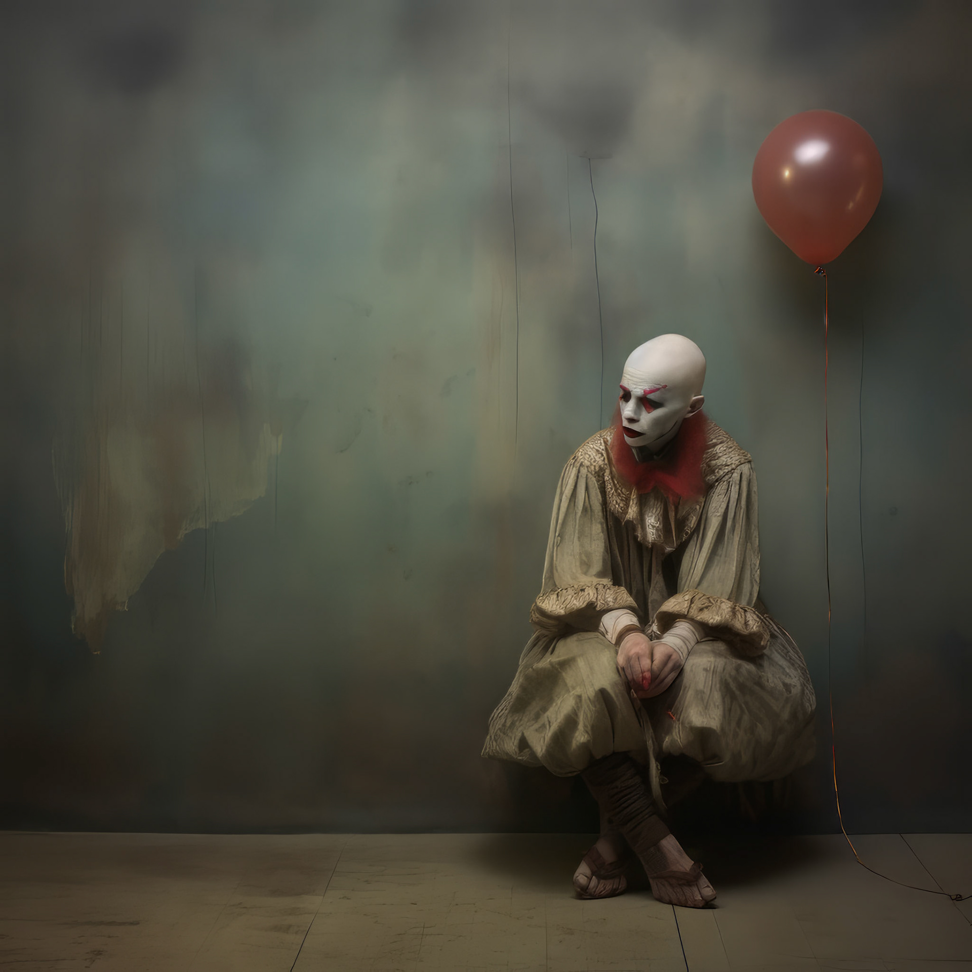 a sad clown cries and smears his makeup. lots of very colorful balloons, strong metallic background, --chaos 20 --style dXYh5GA8XvnR7HD --v 5.2 Job ID: de90a895-6540-43ed-918b-93aa81809562