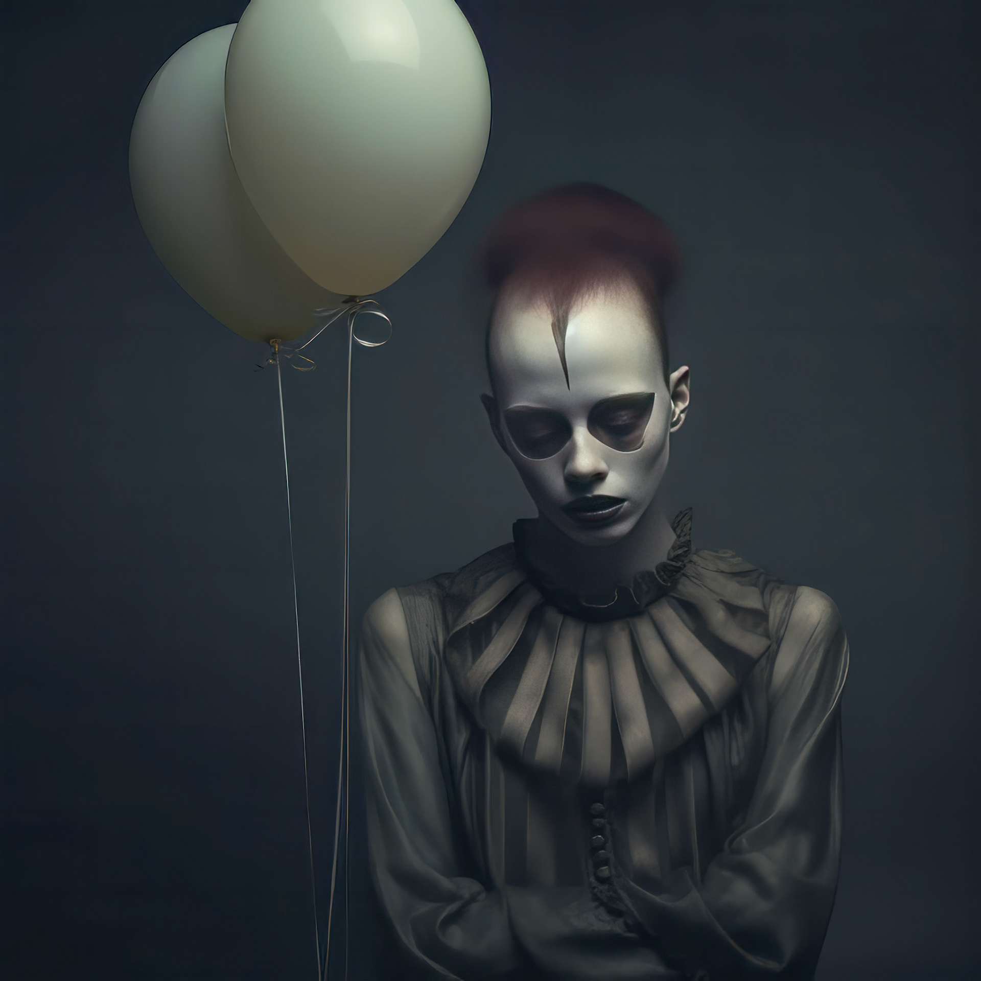 a sad clown cries and smears his makeup. lots of very colorful balloons, strong metallic background, --chaos 20 --style dXYh5GA8XvnR7HD --v 5.2 Job ID: 3f3af6ac-9ee6-4ed4-bc11-a85707b29cea