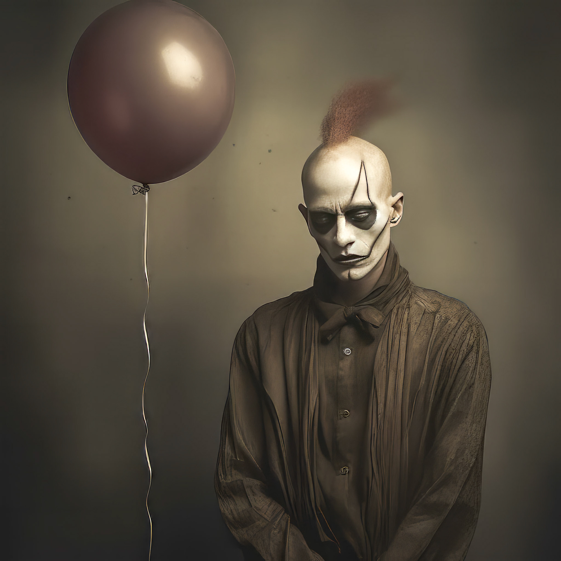 a sad clown cries and smears his makeup. lots of very colorful balloons, strong metallic background, --chaos 20 --style dXYh5GA8XvnR7HD --v 5.2 Job ID: f6baa89e-3a10-4e8c-b23b-c07e87da6a78