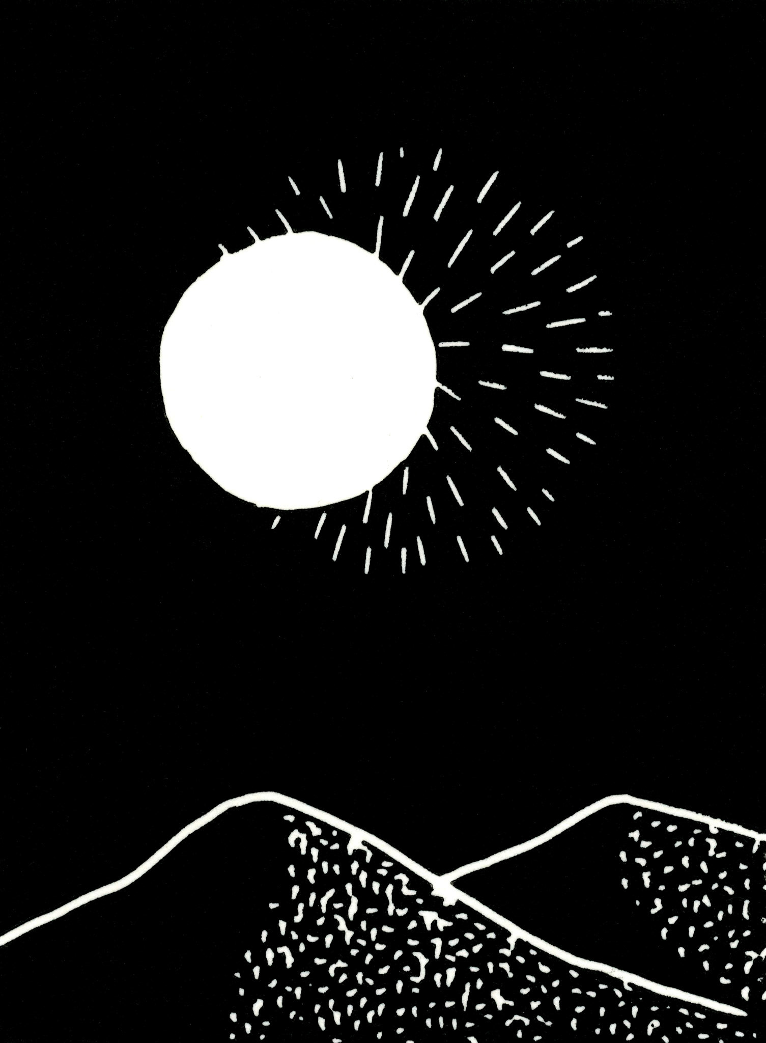 Sans titre, série Desert Night, 2021 - Linogravure imprimée sur papier simili japon, 8,5 x 11,5 cm ©Alexia Atmouni