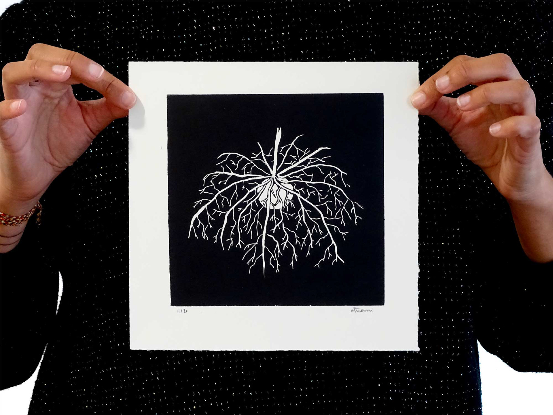 Linogravure tirée à 20 exemplaires Encre aquawash sur papier simili japon 225g/m² 20 x 20 cm - 2021 © Alexia Atmouni