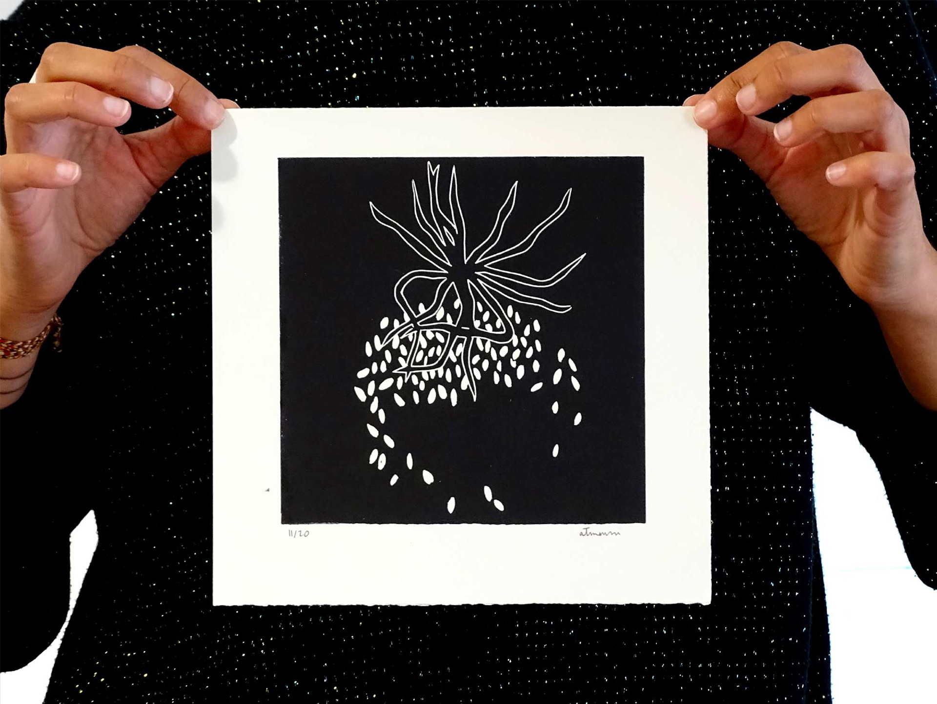 Linogravure tirée à 20 exemplaires Encre aquawash sur papier simili japon 225g/m² 20 x 20 cm - 2021 © Alexia Atmouni