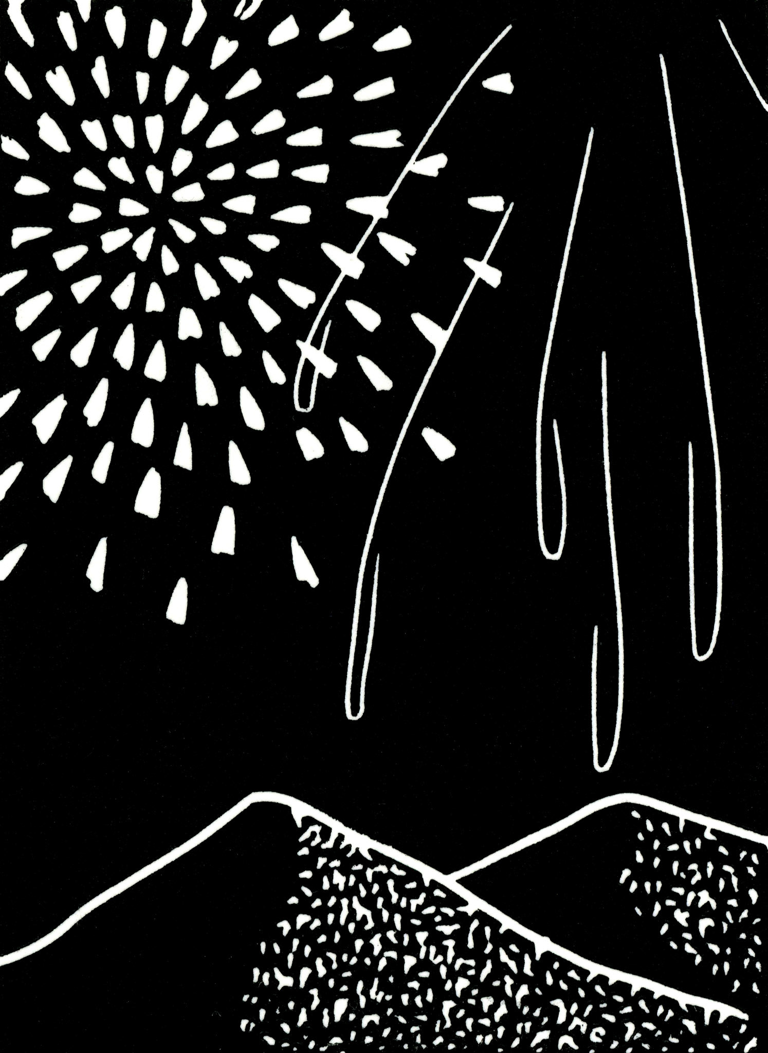 Sans titre, série Desert Night, 2021 - Linogravure imprimée sur papier simili japon, 8,5 x 11,5 cm ©Alexia Atmouni