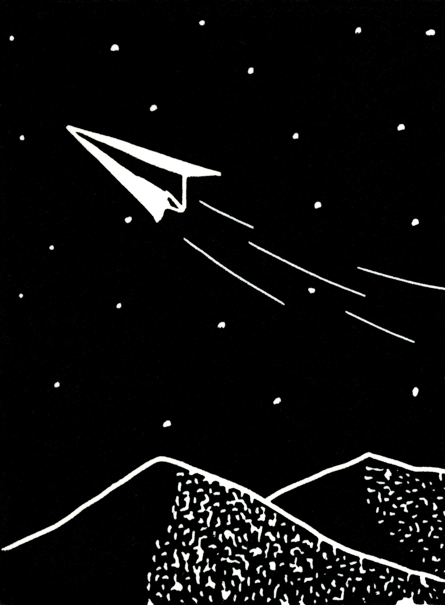 Sans titre, série Desert Night, 2021 - Linogravure imprimée sur papier simili japon, 8,5 x 11,5 cm ©Alexia Atmouni