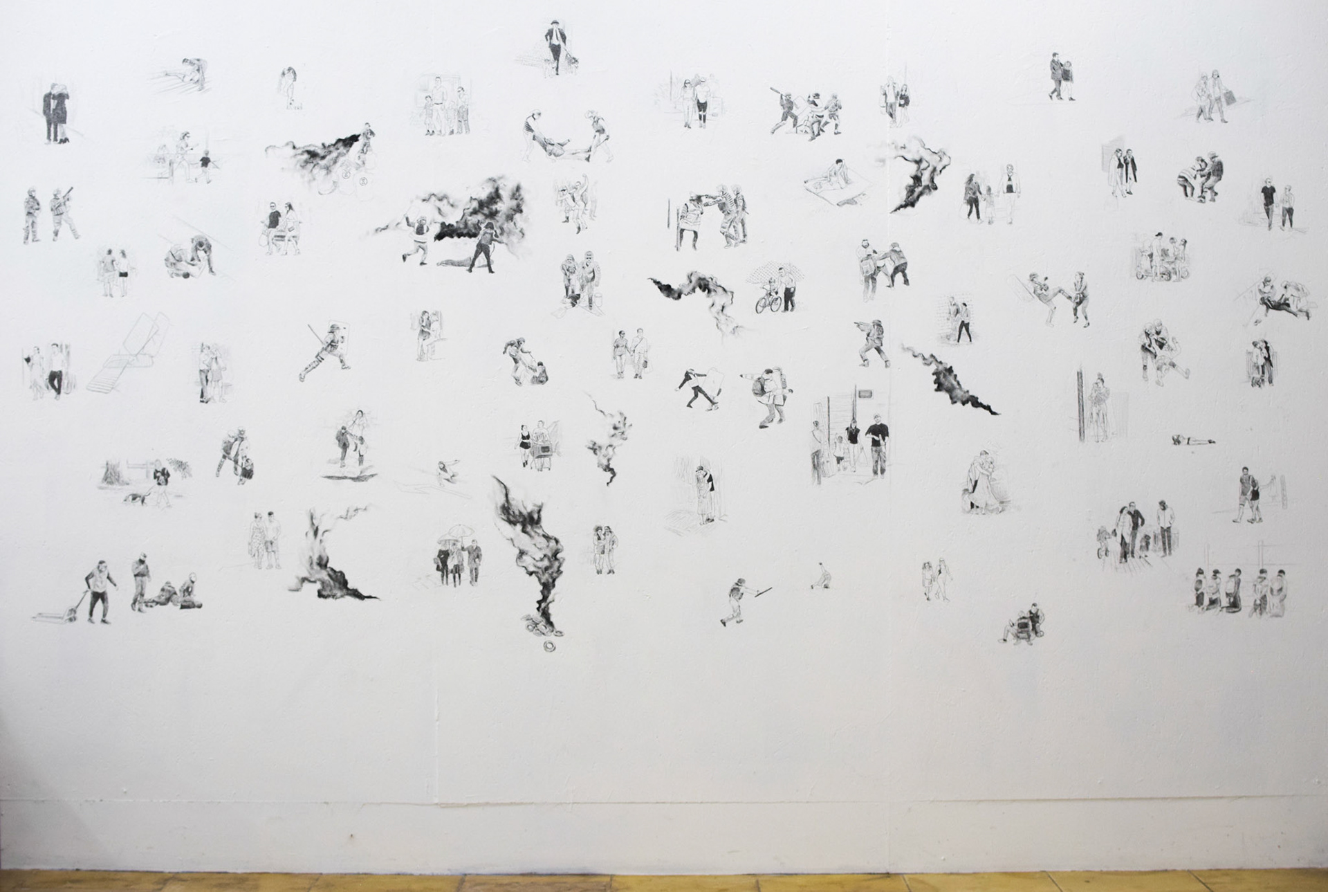 Alexia Atmouni, Le temps des cerises, 2020 Crayon graphite sur mur, 3,76 x 3,14 m - Chapelle des Dames Blanches, La Rochelle - © Alexia Atmouni