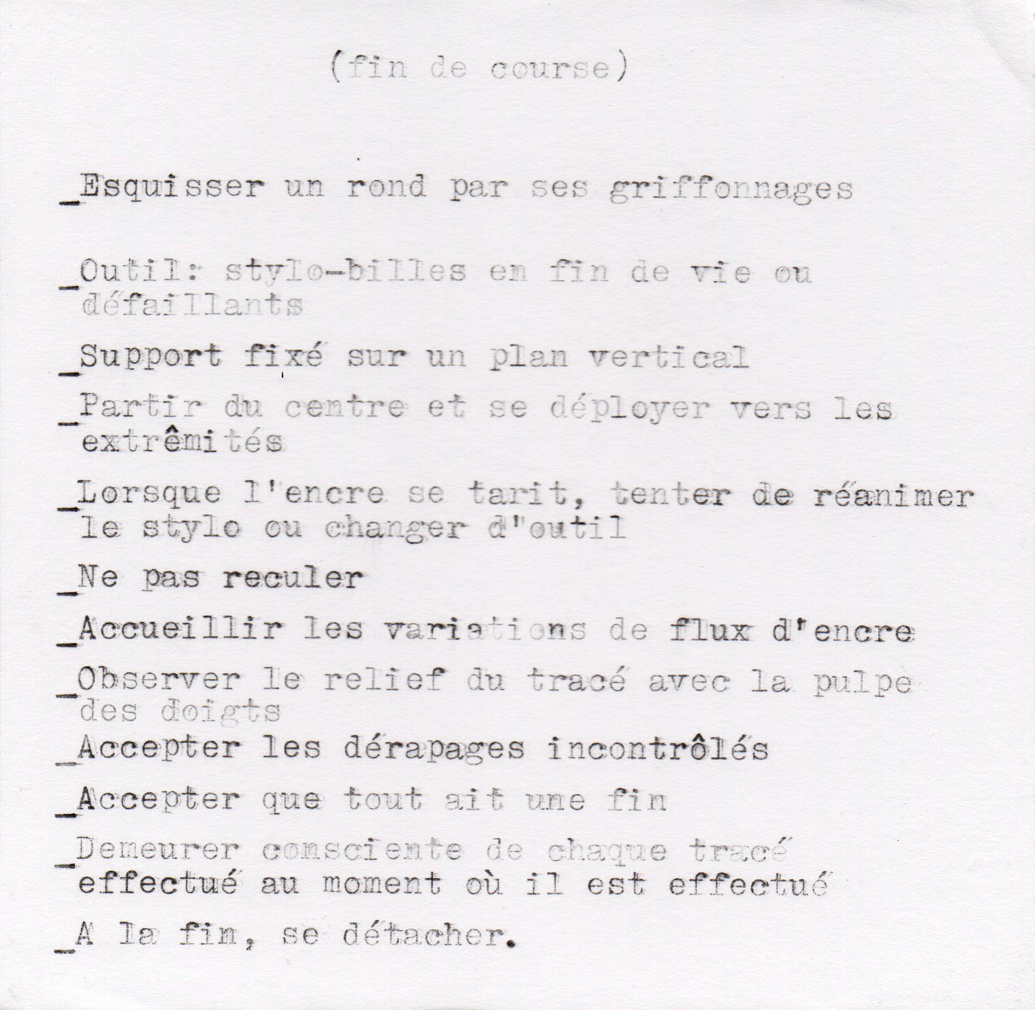 Protocole de "Fin de course" © Alexia Atmouni