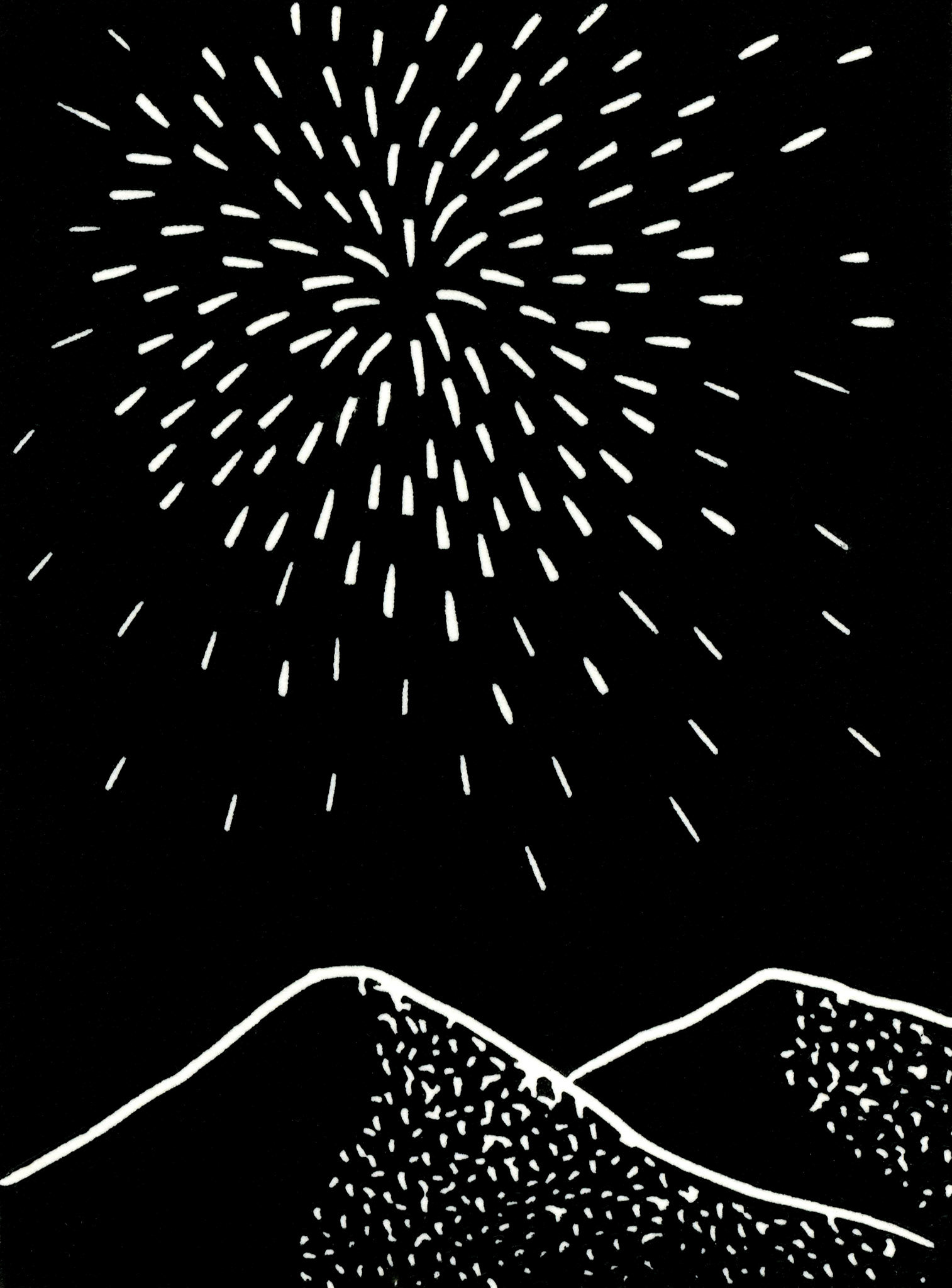 Sans titre, série Desert Night, 2021 - Linogravure imprimée sur papier simili japon, 8,5 x 11,5 cm ©Alexia Atmouni