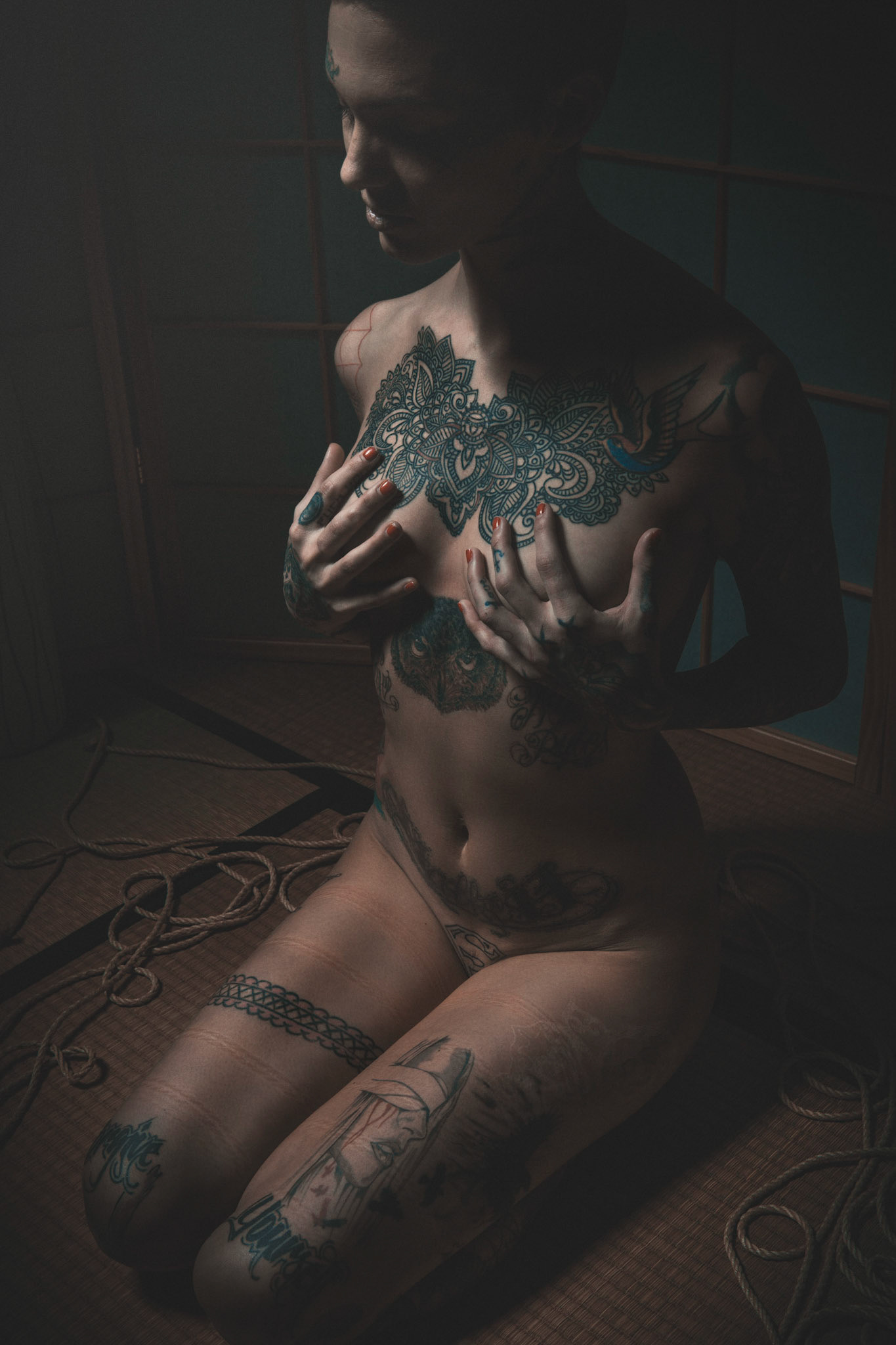 #bondage #shibari #girl #nide #tatoo #art nude #fit #trained #submission #rope #bunny #sexy #model #inked