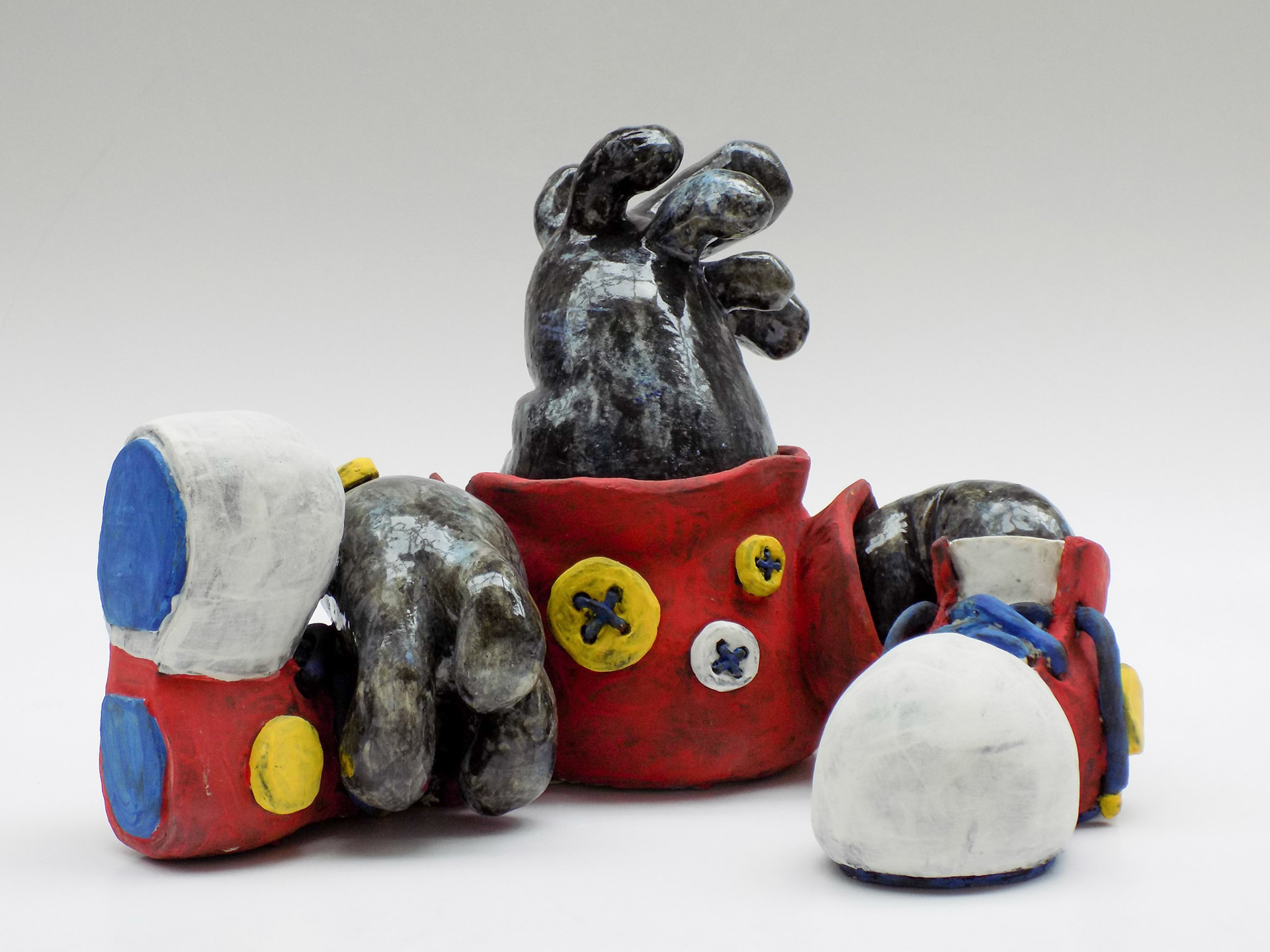 Stanley in Repose, 2019, Ceramic stoneware, underglaze, low-fire glaze, 12" x 14" x 10”, Donated to the Guldagergaard Studio Collection