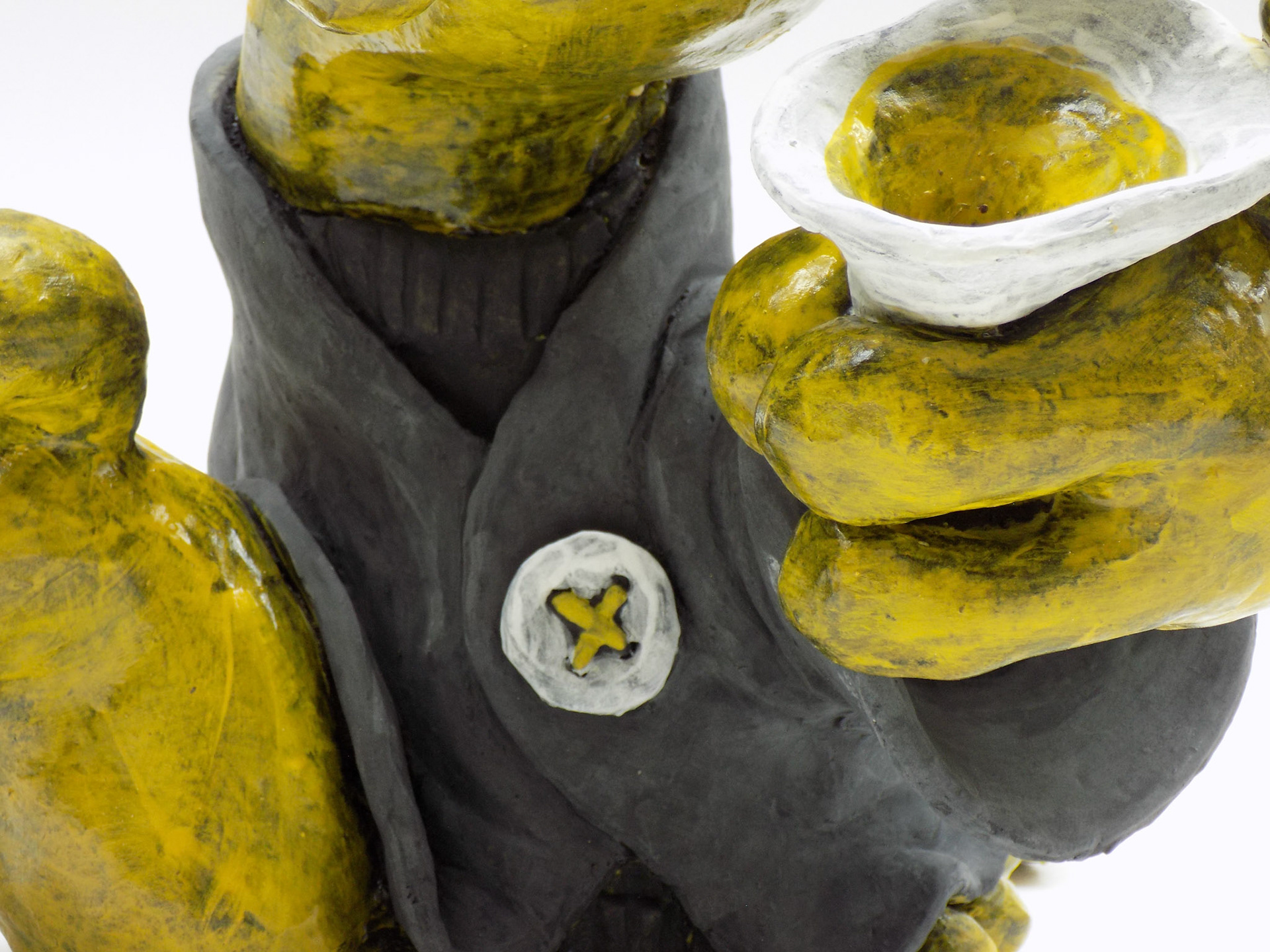 Hygge: Viggo (detail), 2019, stoneware, underglaze, low-fire glaze, 12" x 13" x 12"
