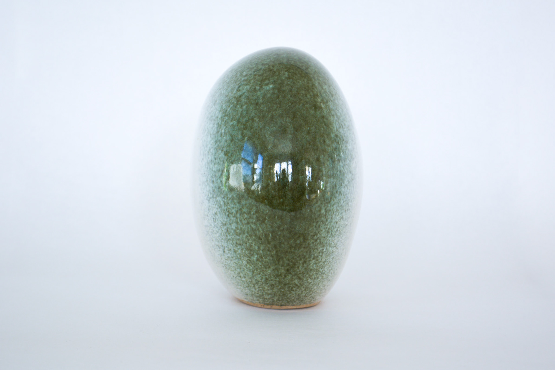 Peripheral Verdigris Discoid. 2024, glazed ceramic stoneware, 7" x 4.25" x 6.5"h