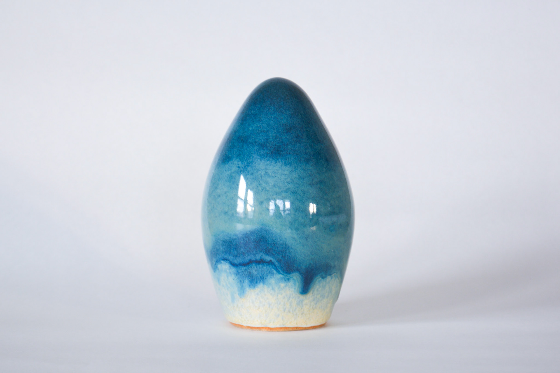 Waterfront Ellipsoid. 2023, glazed ceramic stoneware, 3.5” x 3.5” x 5.5”h.