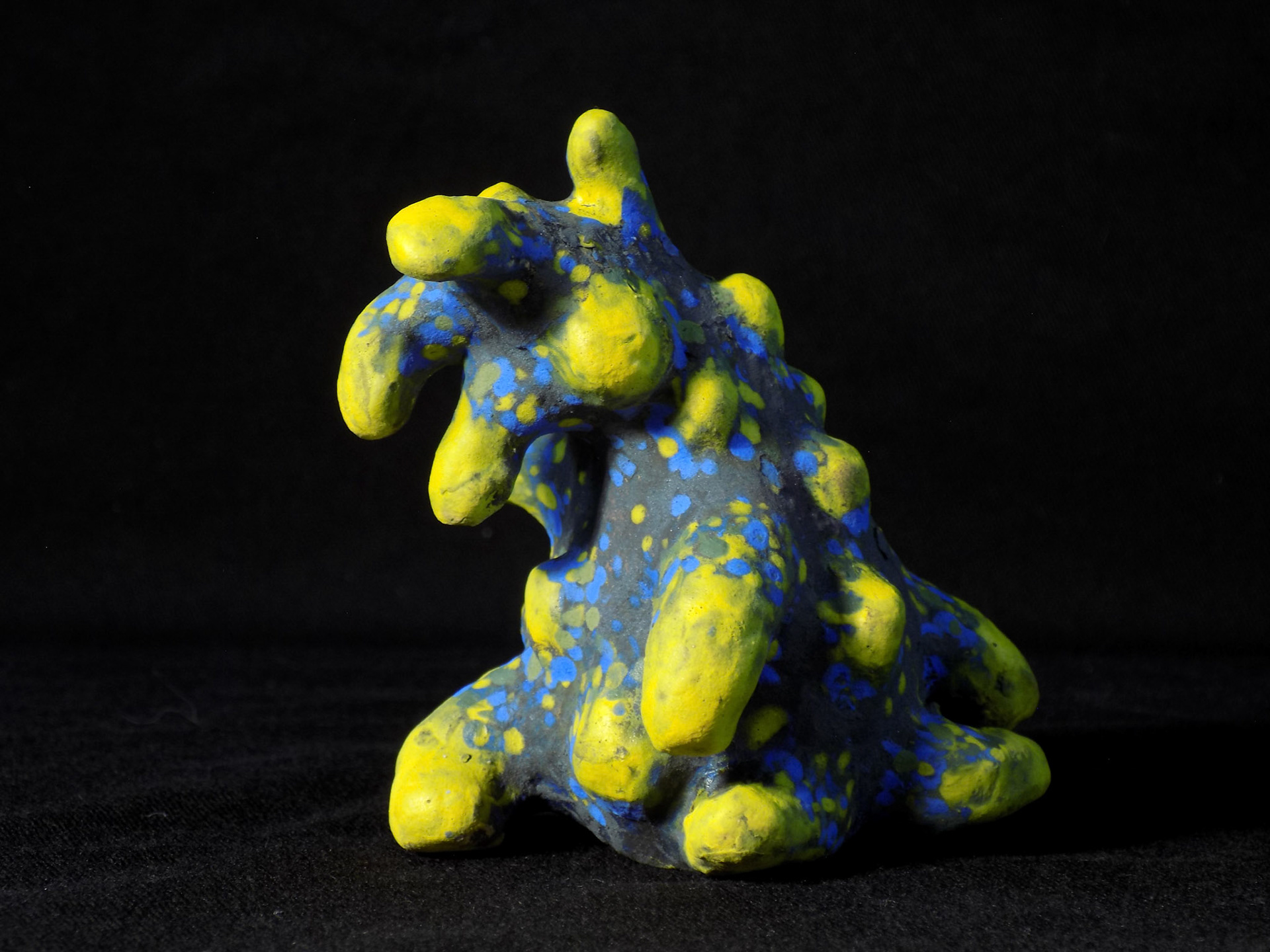 Vincent, 2018, ceramic stoneware, black iron oxide, underglazes, 3.5”x3.5”x2.5”, SOLD