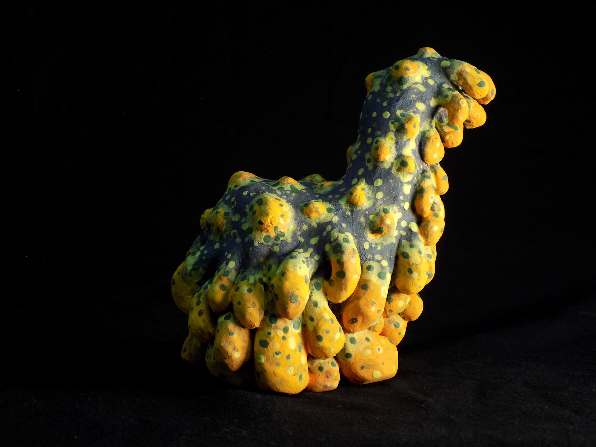 microCamelid, 2018, ceramic stoneware, black iron oxide, underglazes, 5.5”x5.25”x3.75”, SOLD