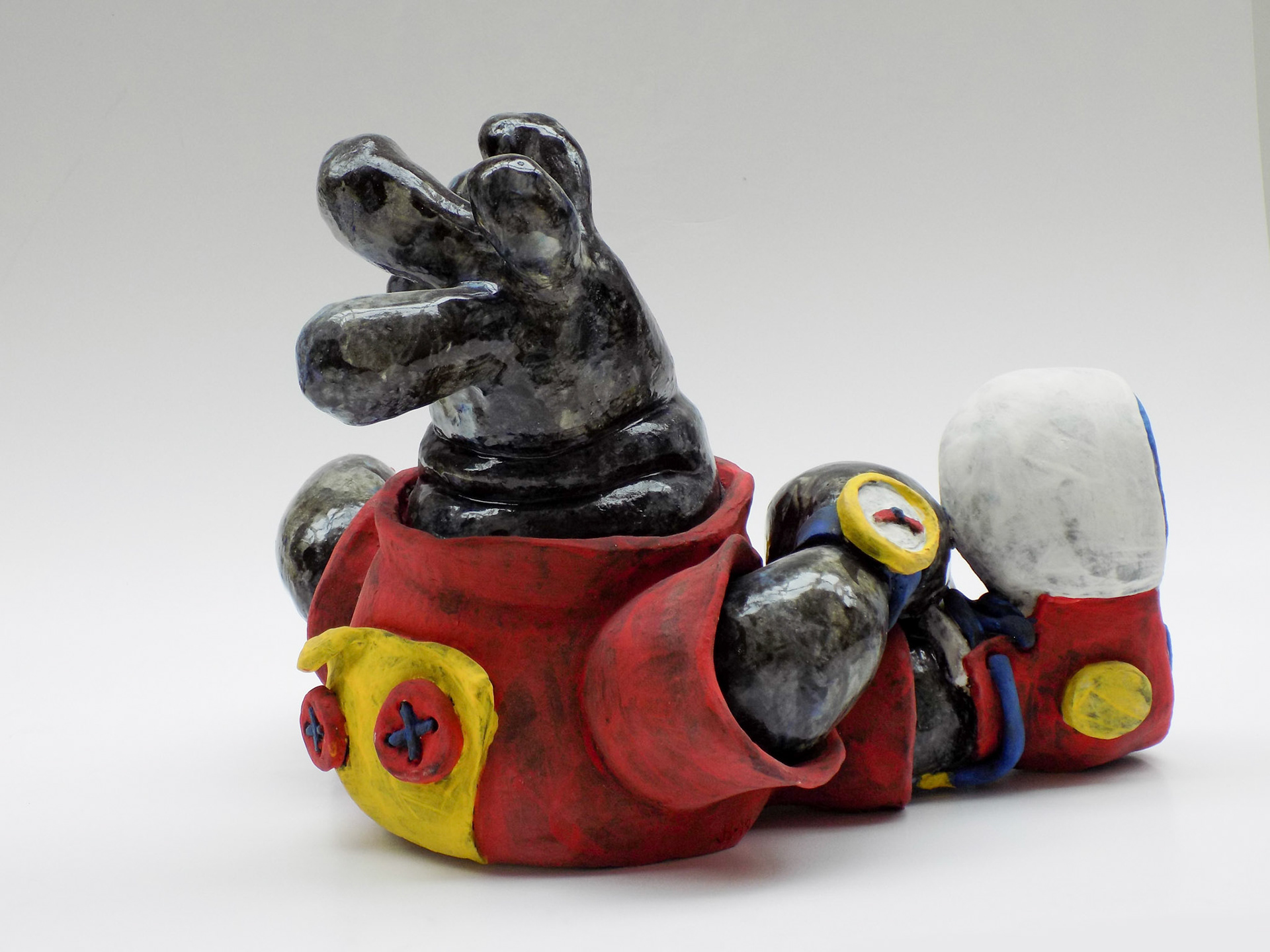 Stanley in Repose, 2019, Ceramic stoneware, underglaze, low-fire glaze, 12" x 14" x 10”, Donated to the Guldagergaard Studio Collection