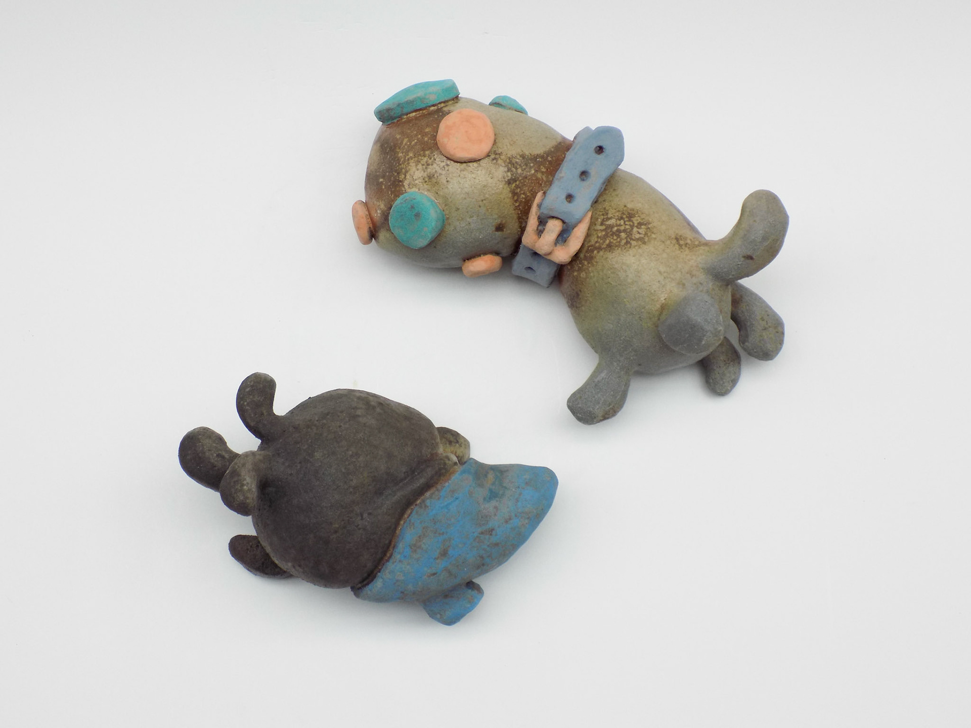 Wood Fired Heresies 02: Clarence, 2019, ceramic stoneware, underglaze, wood and electric fired, 9” x 6" x 4”, Private Collection. Wood Fired Heresies 01: Cathy, 2019, ceramic stoneware, underglaze, wood and electric fired, 7.5” x 4.5" x 4.25”, Donated to the Guldagergaard Studio Shop