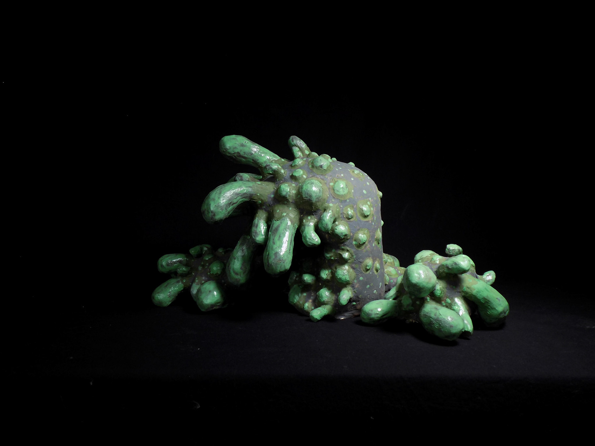 Culminated Forms of Fictional Genetics (or, Agatha), 2018, ceramic stoneware, black iron oxide, underglazes, epoxy, gouache, 9.5”x18.5”x16.5”, Private Collection