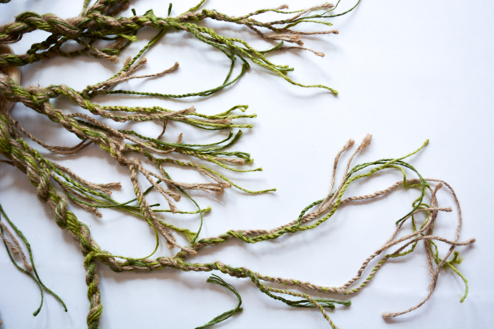 Roperoot 1: Green and Brown. 2022, jute fibers, wire mesh, wood, hardware, dimensions variable. $2,000.