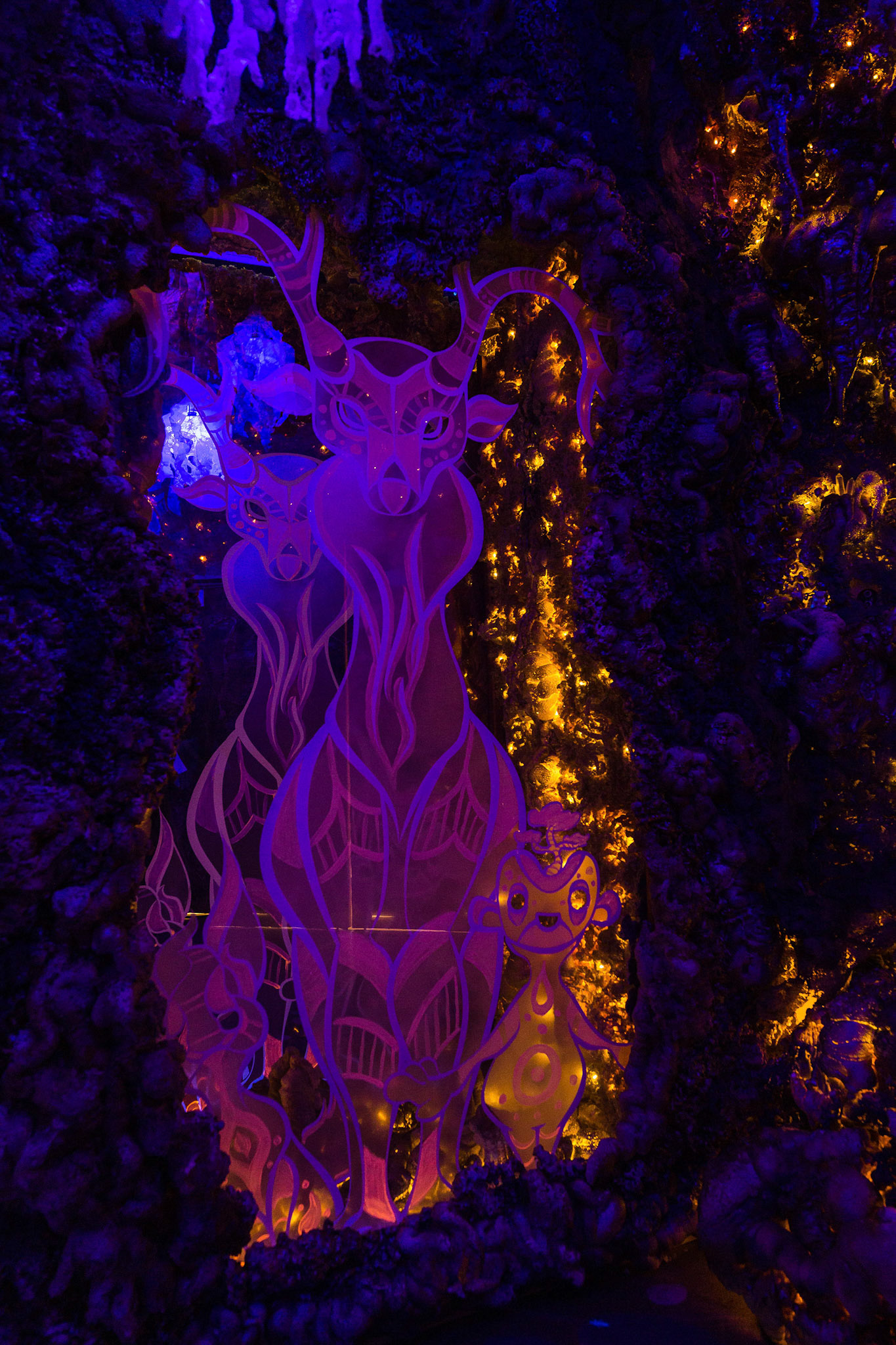 Natura Obscura: Right Spirit Panel. 2018, Plexiglass, vinyl decal, mirrored plexiglass sheet, wood, UV paint, mixed media, 4' x 7'.