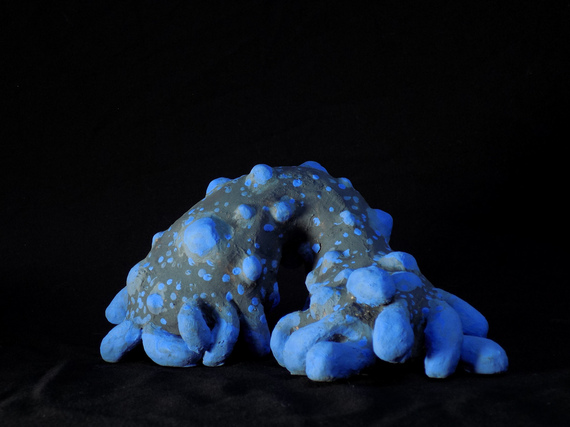 Bipedal Mollusk, 2018, ceramic stoneware, black iron oxide, underglazes, epoxy, 3.5”x7.5”x5.5”, SOLD