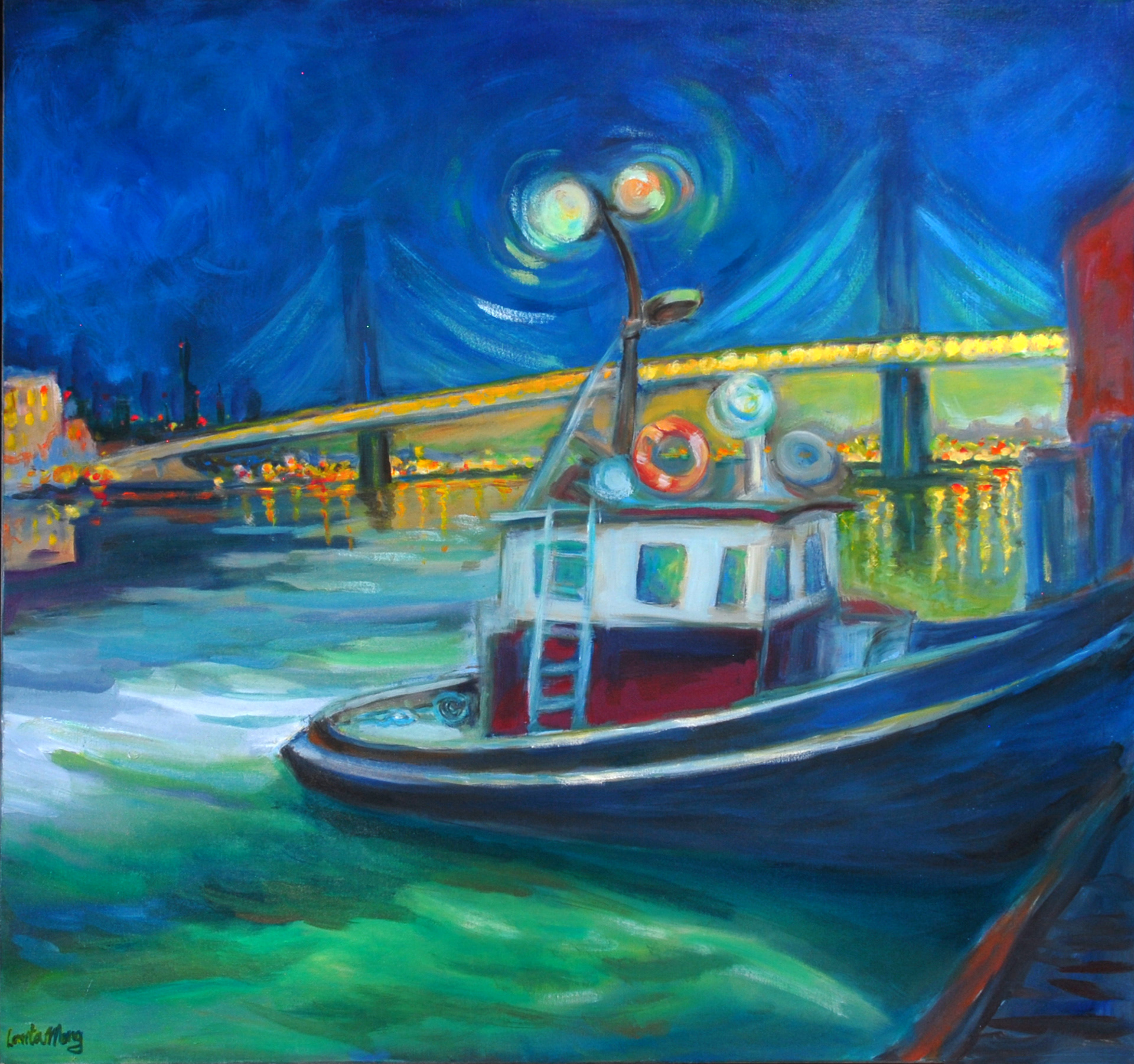 Tug Boat at Night 30 X 30