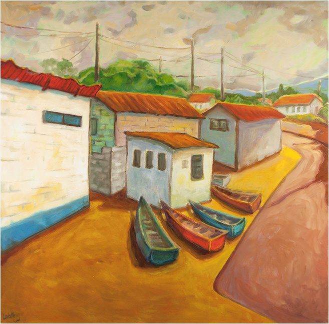 fishing village in winter 30 X 30