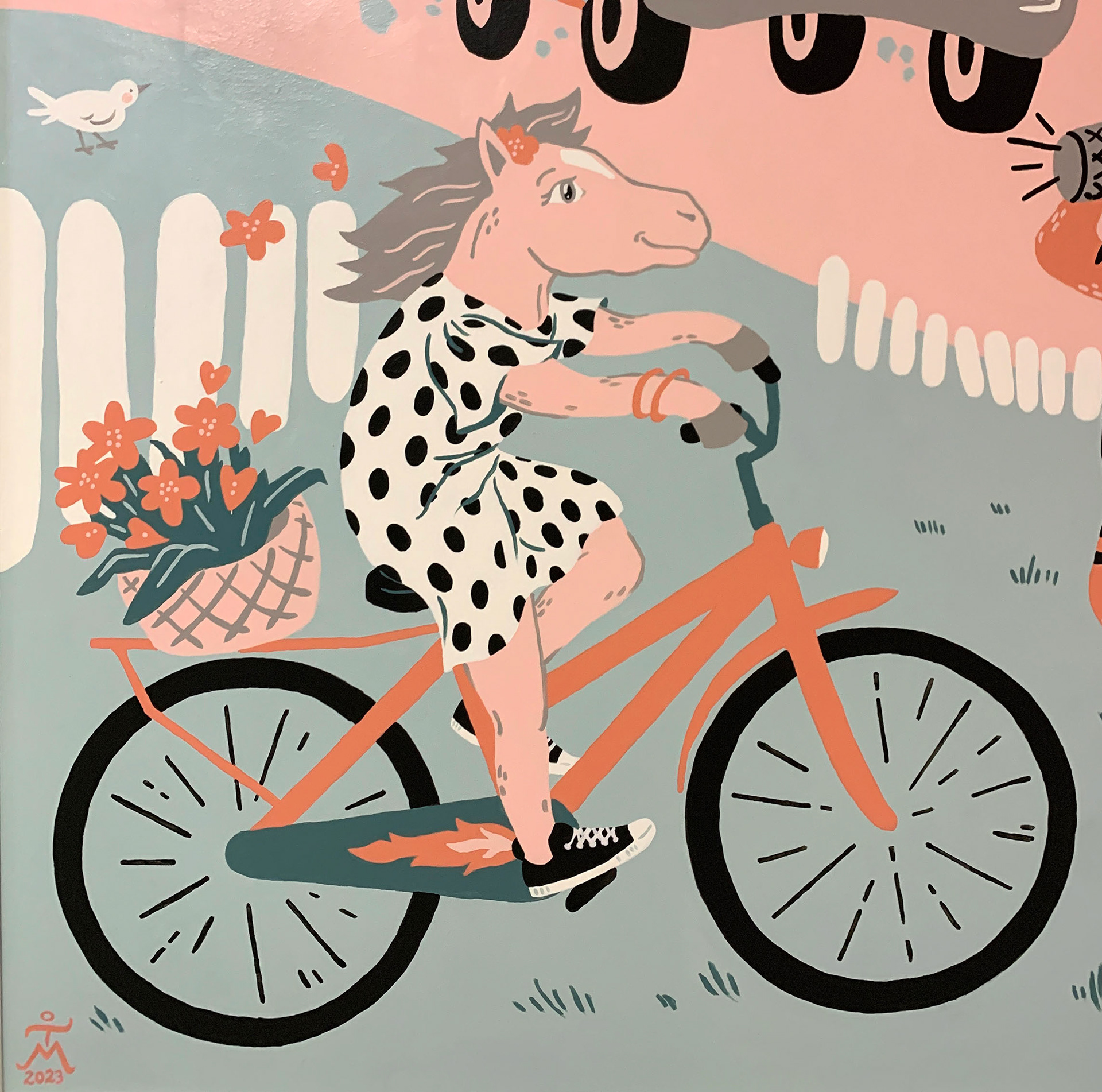 Horse riding a bike